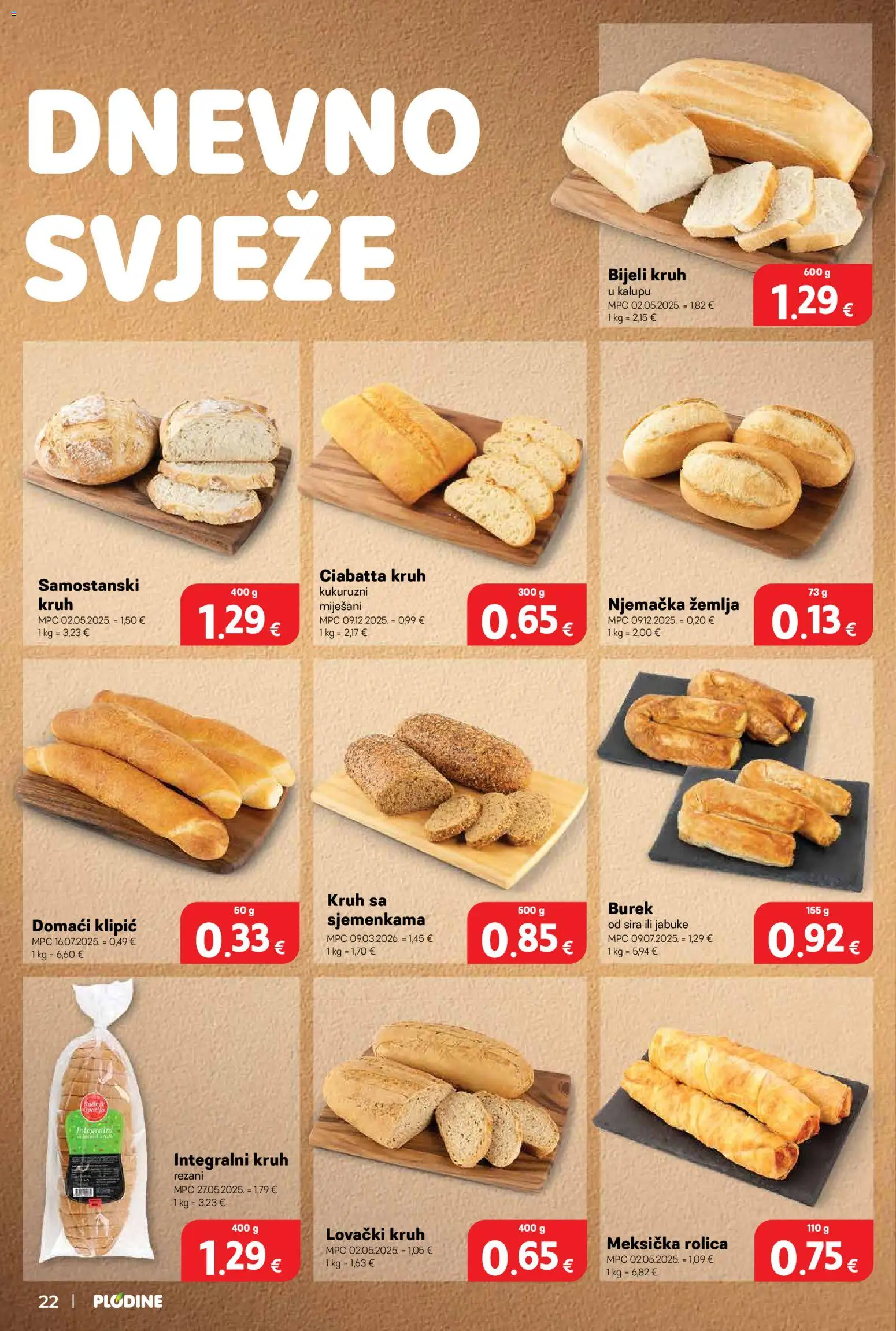 Plodine katalog | vrijedi od 29.04.2026 | Stranica: 22 | Proizvodi: Kruh, Jabuke, Burek