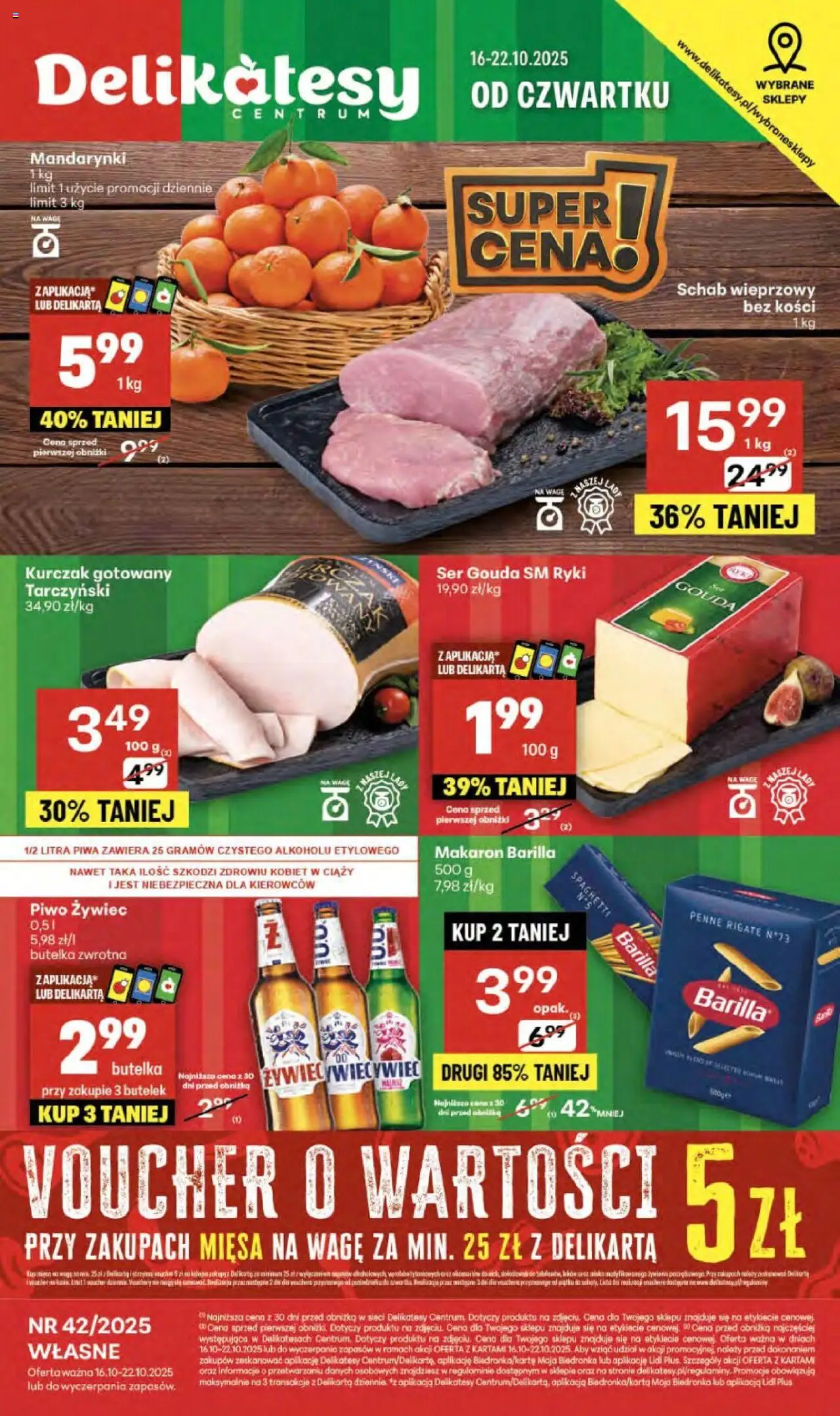 Delikatesy Centrum Gazetka - Sklepy Własne od 16.10.2025 | Strona: 1 | Produkty: Schab, Makaron, Mandarynki, Ser gouda