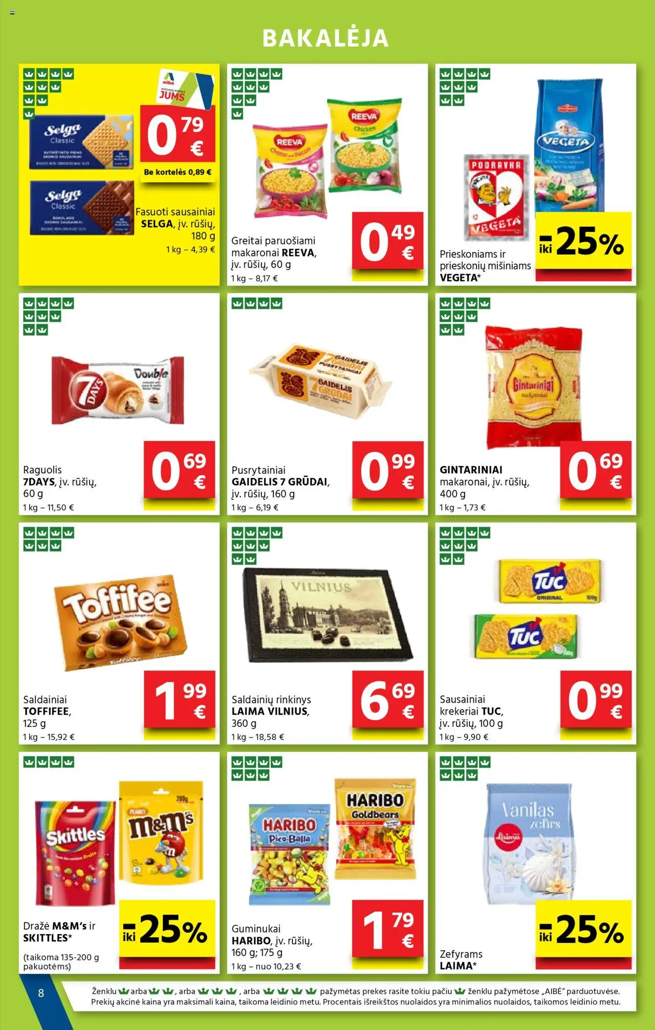 AIBE leidinys│galioja nuo 21.08.2025 | Puslapis: 8 | Prekių: Sausainiai, Greitai paruošiami makaronai, Guminukai, Makaronai