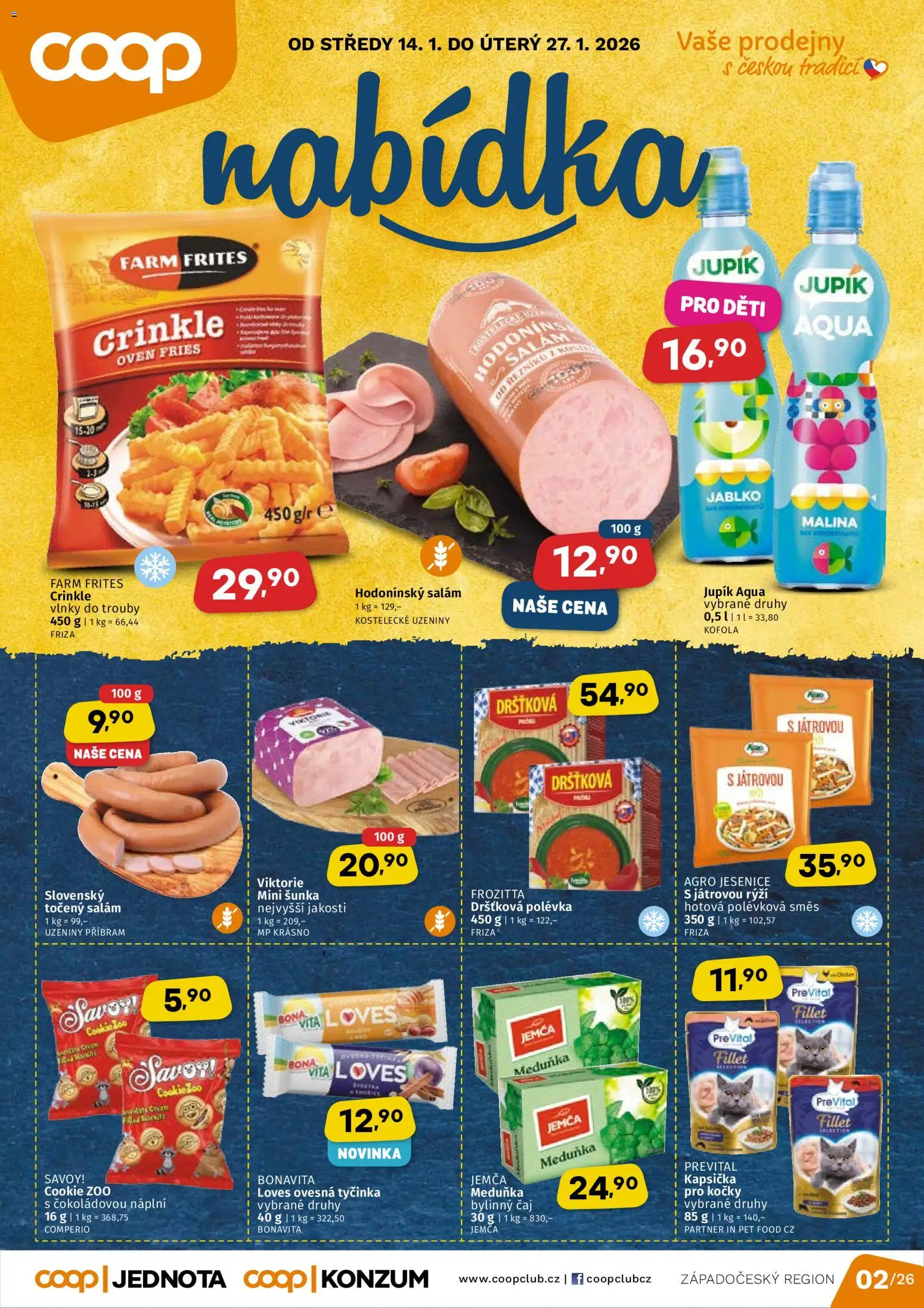Coop leták - Západočeský region od 14.01.2026 | Strana: 1 | Produkty: Čaj, Uzeniny, Točený salám, Kofola