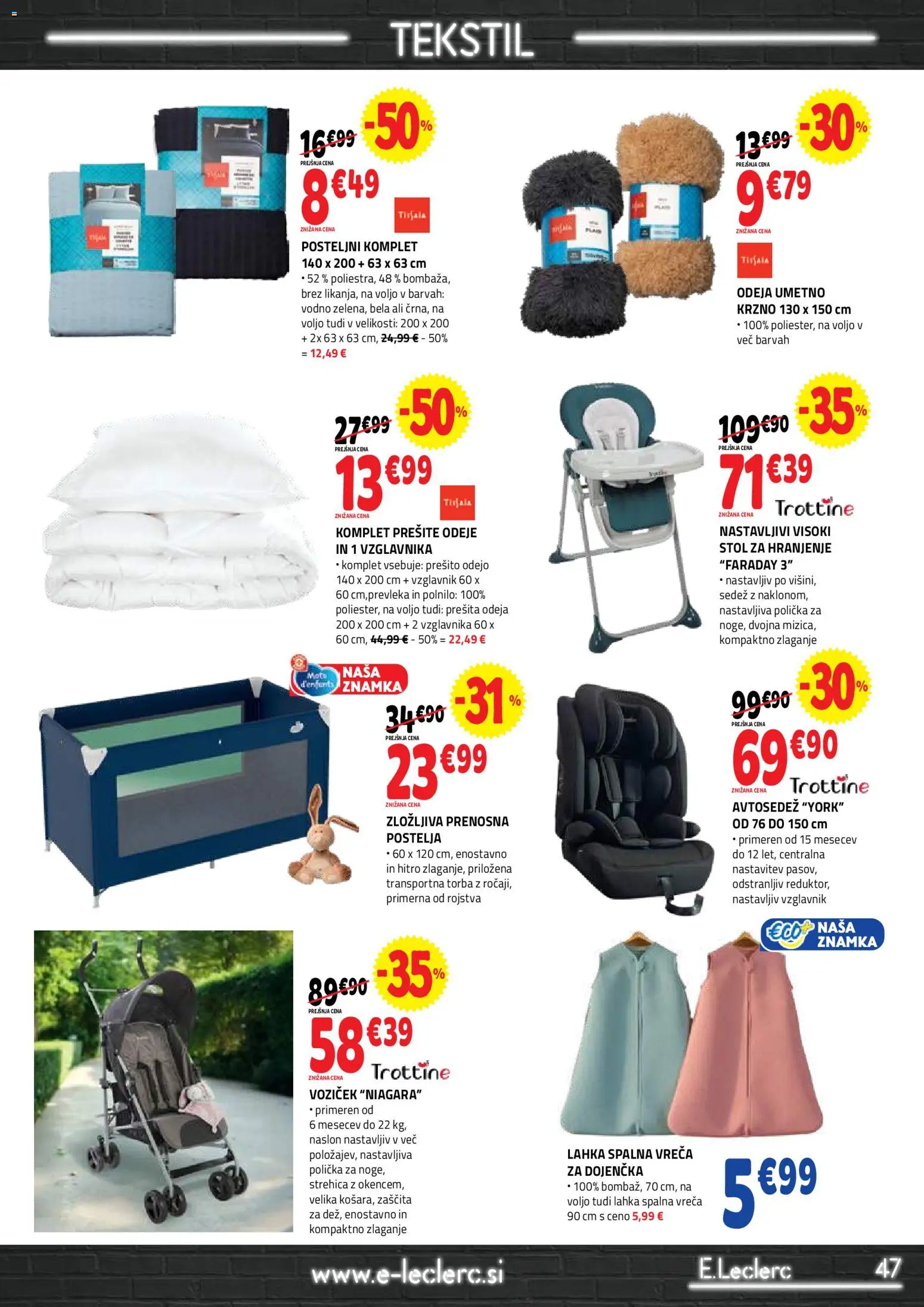 Novi E.leclerc katalog ponudbe – veljaven od 07.01.2026 | Stran: 47 | Izdelki: Torba, Postelja, Stol, Voziček