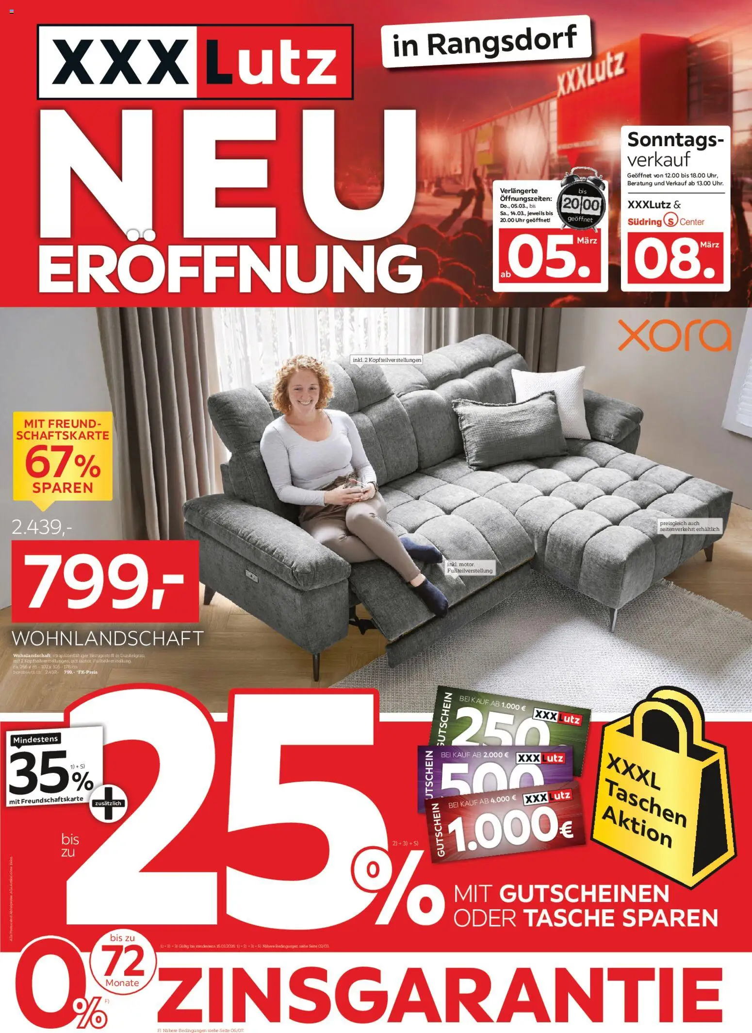 XXXL Lutz Neueröffnungsangebote – gültig ab 01.03.2026 | Seite: 1 | Produkte: Tasche, Wohnlandschaft, Uhr