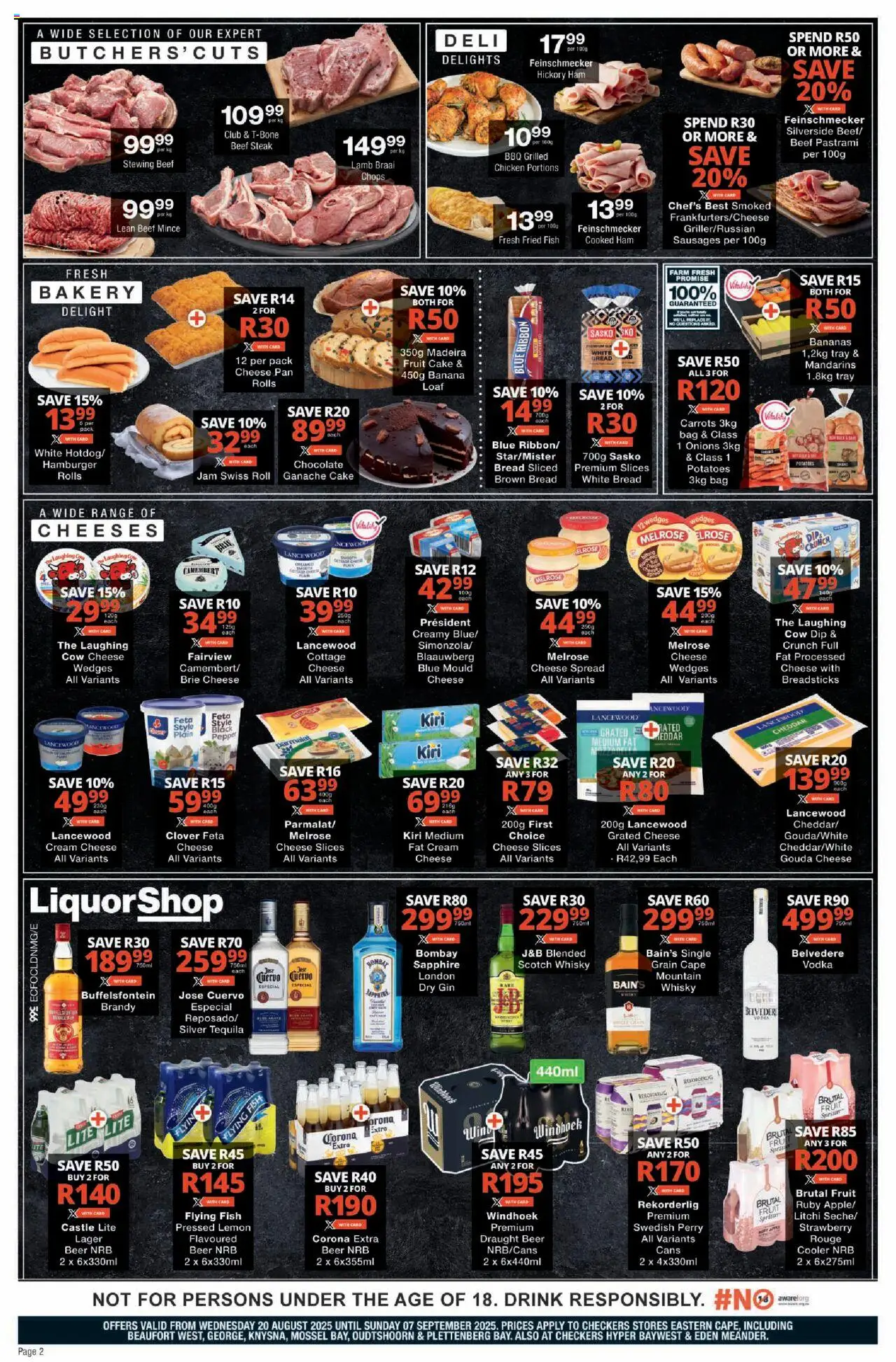 Checkers Eastern Cape - August Month-End Promotion │ valid from 20.08.2025 | Page: 2 | Products: Brandy, Cheese, Beef, Vodka