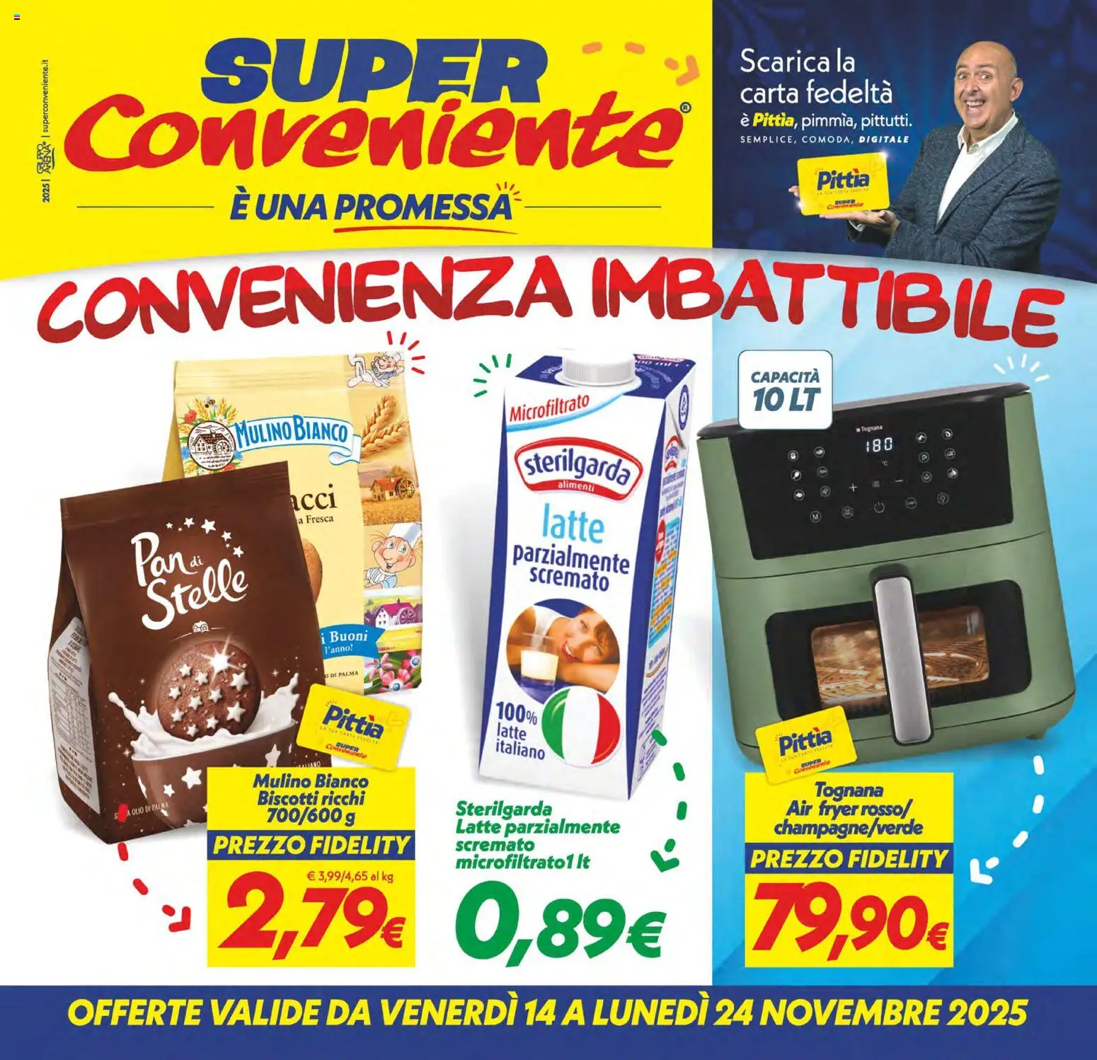 Volantino SuperConveniente del 14.11.2025 | Pagina: 1 | Prodotti: Biscotti, Latte, Olio, Latte parzialmente scremato