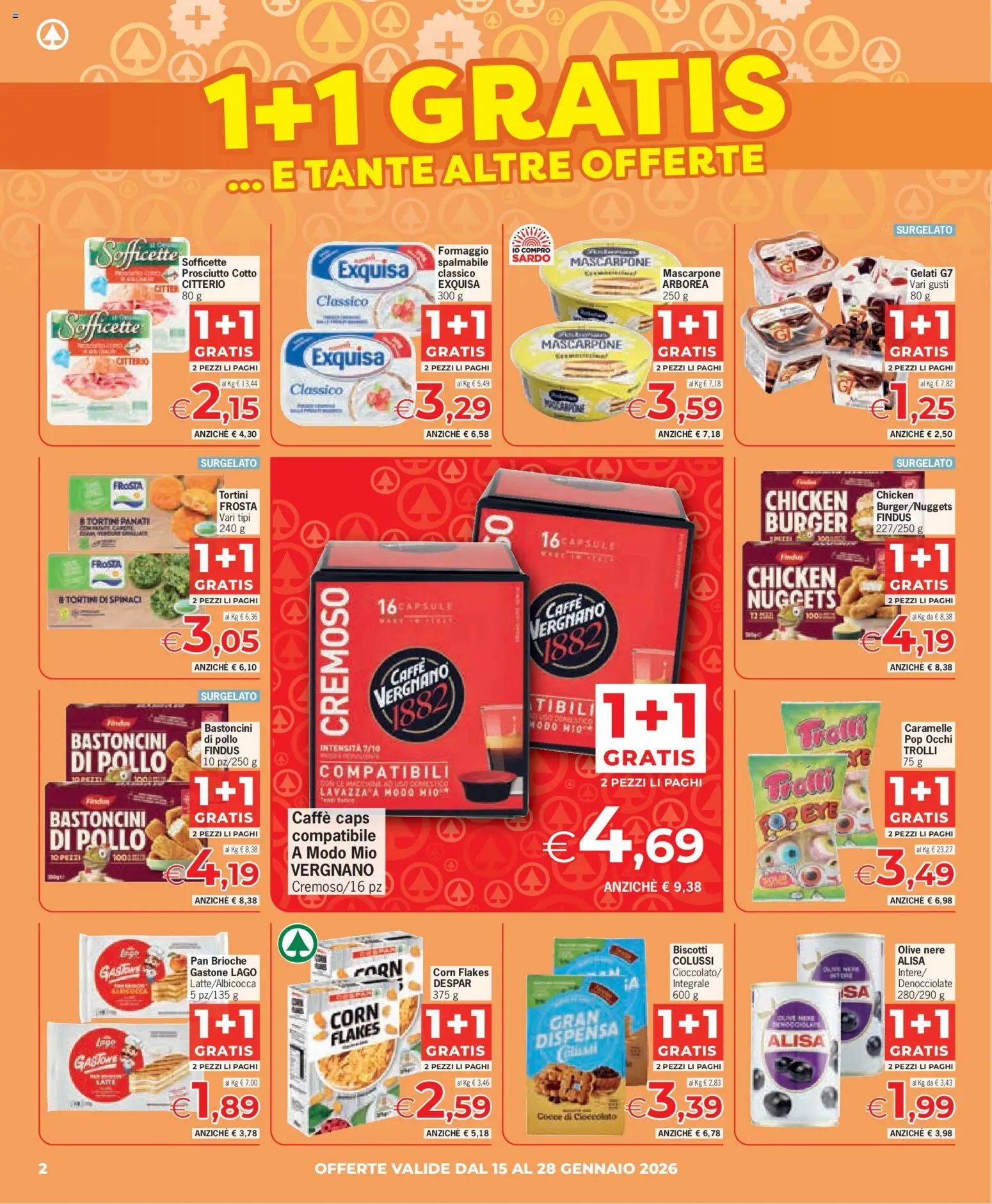 Volantino Eurospar del 15.01.2026 | Pagina: 2 | Prodotti: Caffè, Pollo, Caramelle, Prosciutto