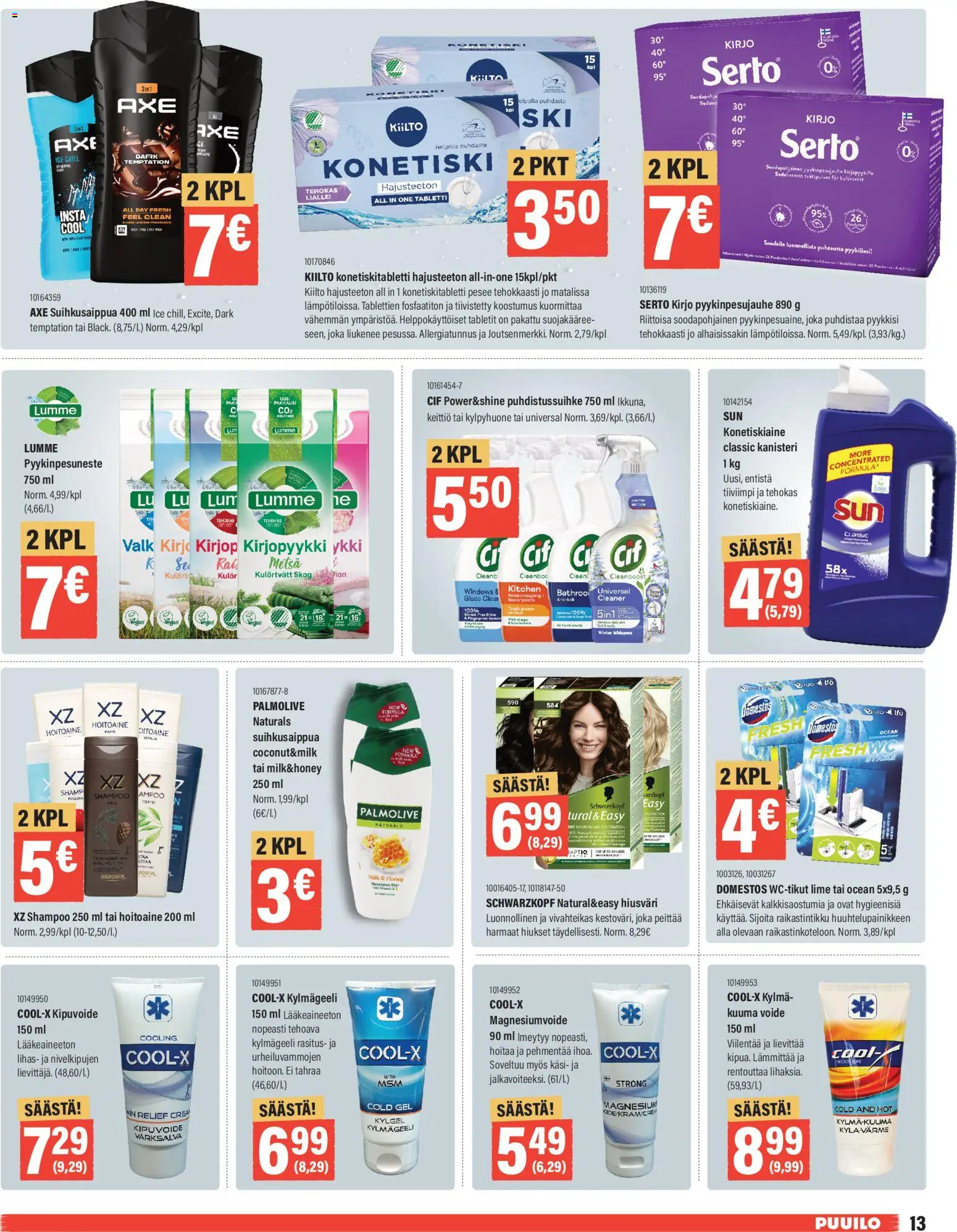 Puuilo tarjoukset – voimassa 05.01.2026 alkaen | Sivu: 13 | Tuotteet: Shampoo, Hoitoaine, Pipo, Puhdistussuihke