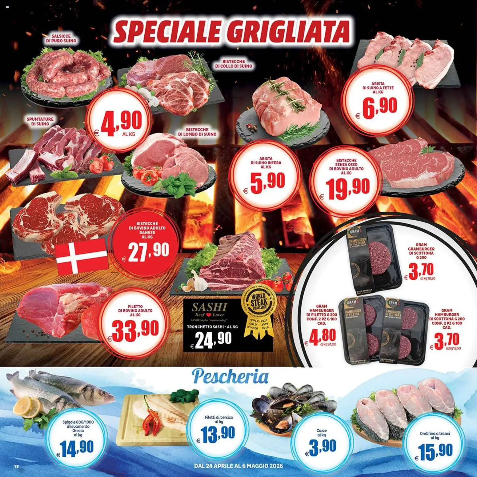 Volantino Elite Supermercati del 24.04.2026 | Pagina: 18 | Prodotti: Bovino, Cozze, Suino, Hamburger