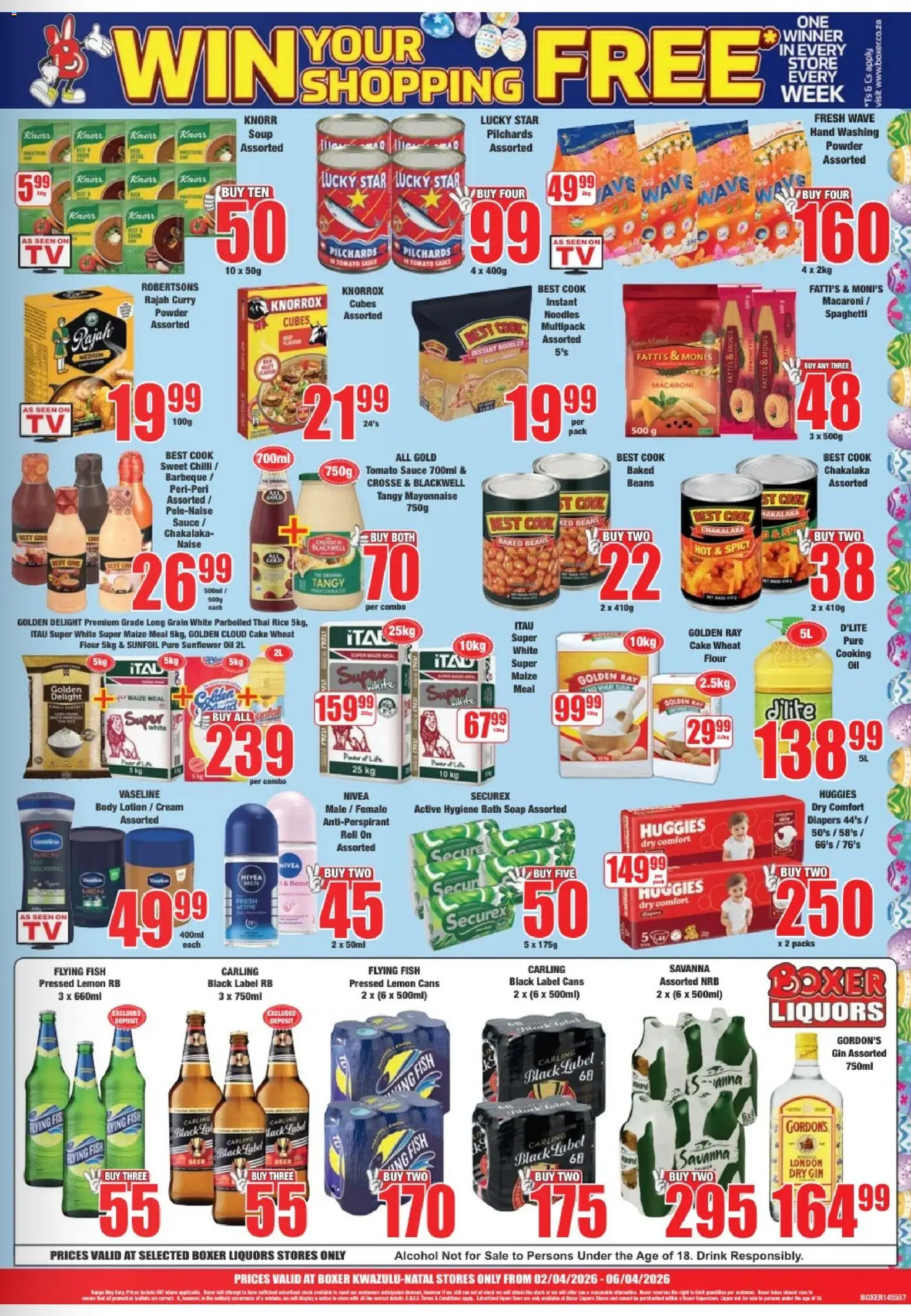 New Boxer catalogue – valid from 02.04.2026 | Page: 3 | Products: Flour, Maize meal, Antiperspirant, Lemon