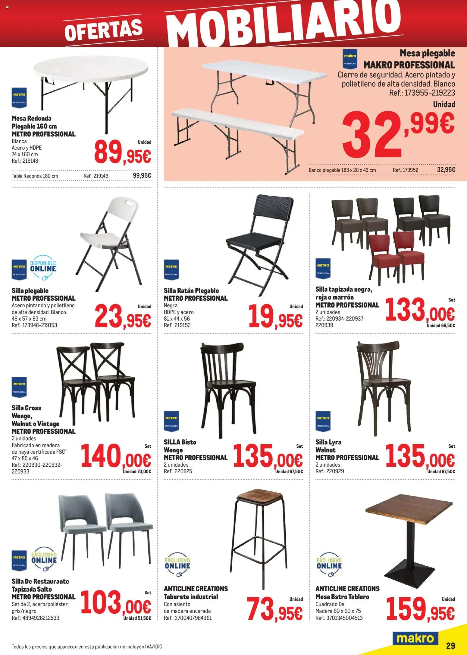 Makro - Precios Levante │ válido desde el 03.11.2025 | Página: 29 | Productos: Taburete, Silla tapizada, Mesa, Silla