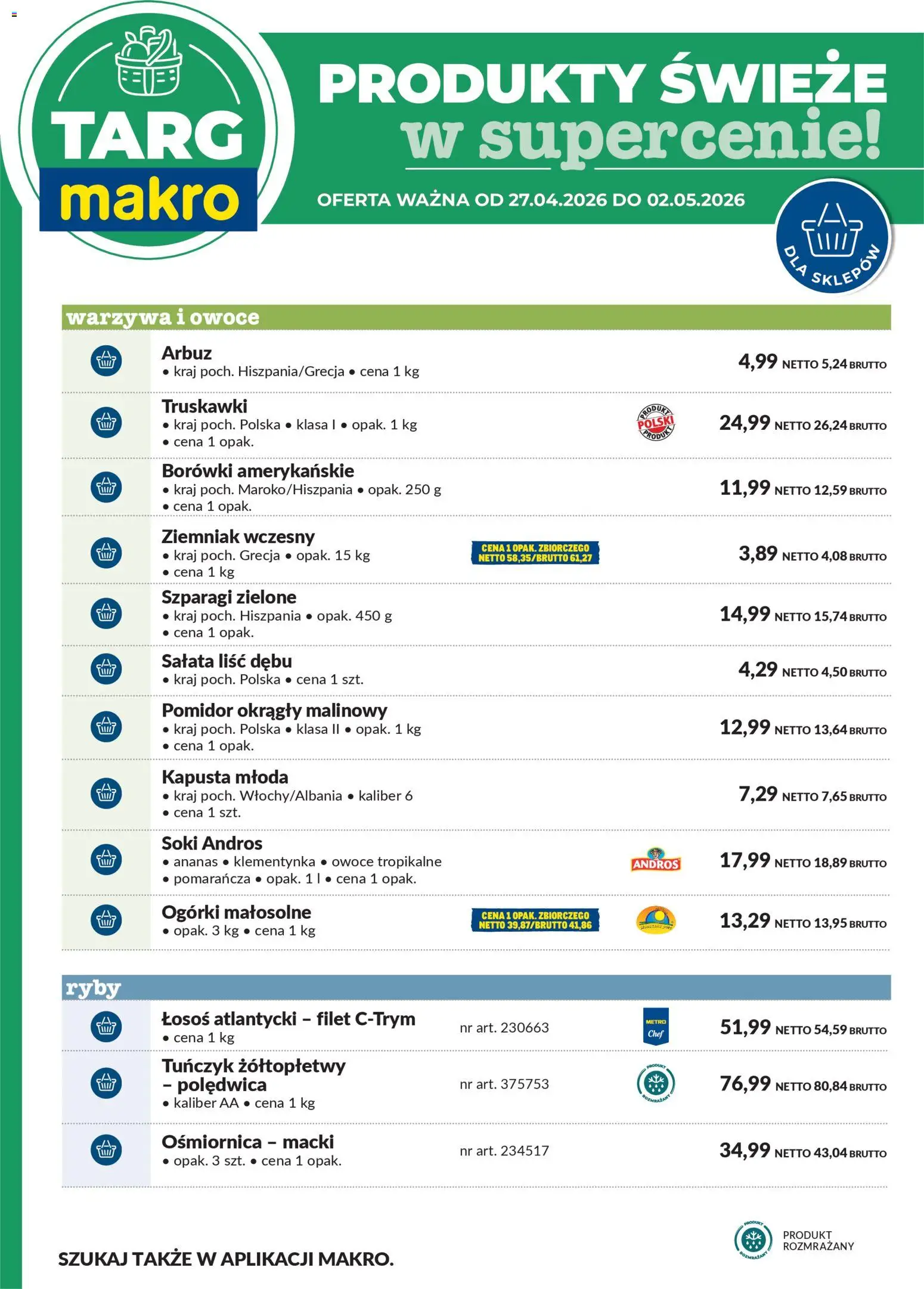 Makro gazetka - Oferta świeża w super cenach od 27.04.2026 | Strona: 6 | Produkty: Kapusta, Łosoś atlantycki, Soki, Szparagi