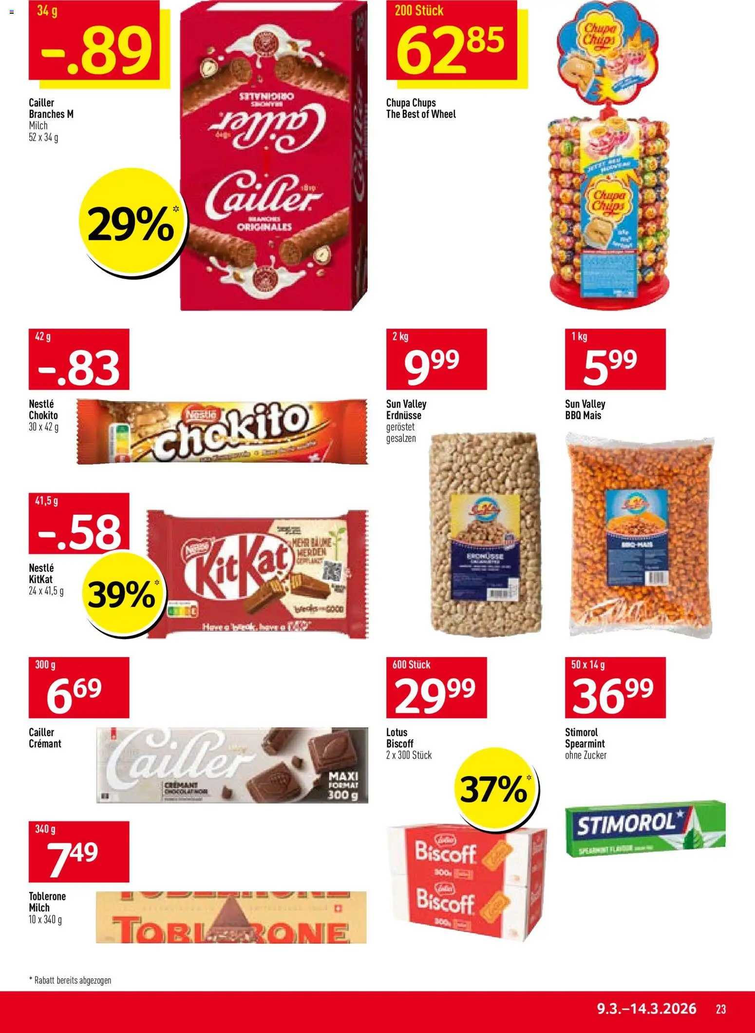 Prodega aktionen – gültig ab 09.03.2026 | Seite: 23 | Produkte: Erdnüsse, Milch, Chips, Zucker