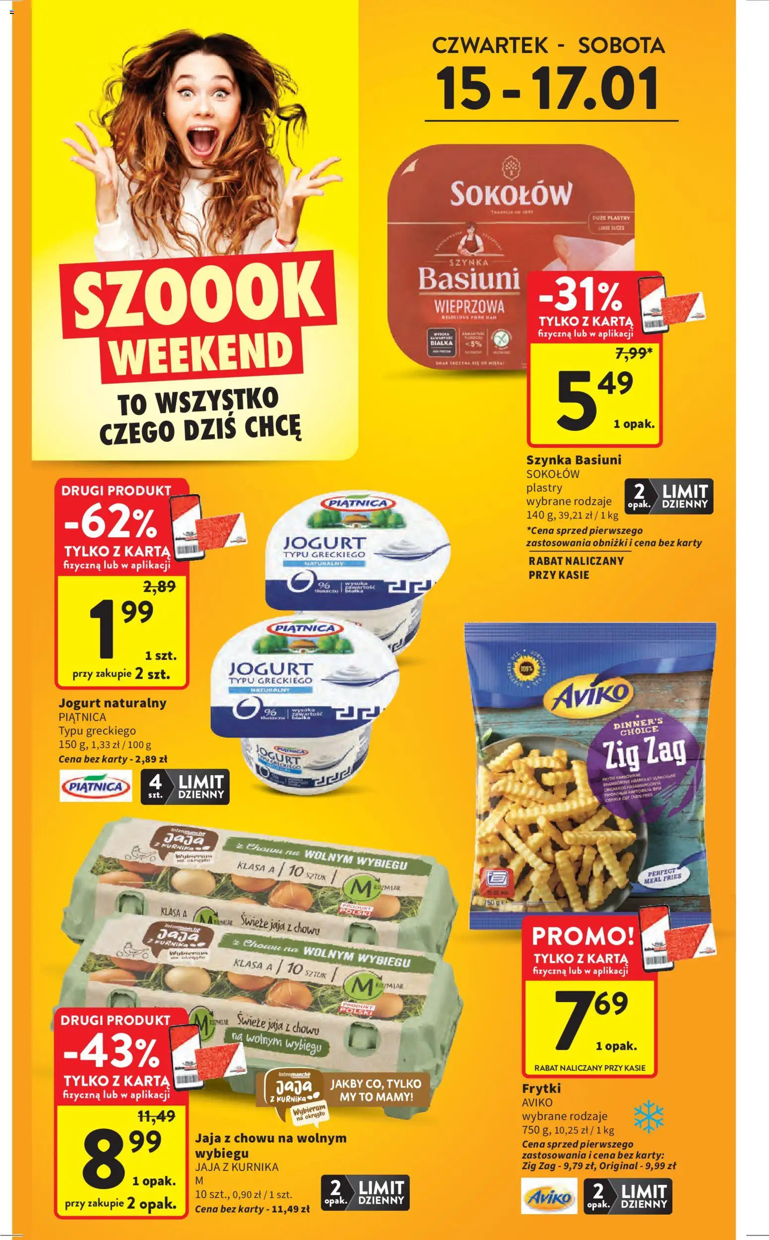 Intermarche Gazetka od 15.01.2026 | Strona: 4 | Produkty: Jogurt naturalny, Szynka, Jogurt, Frytki