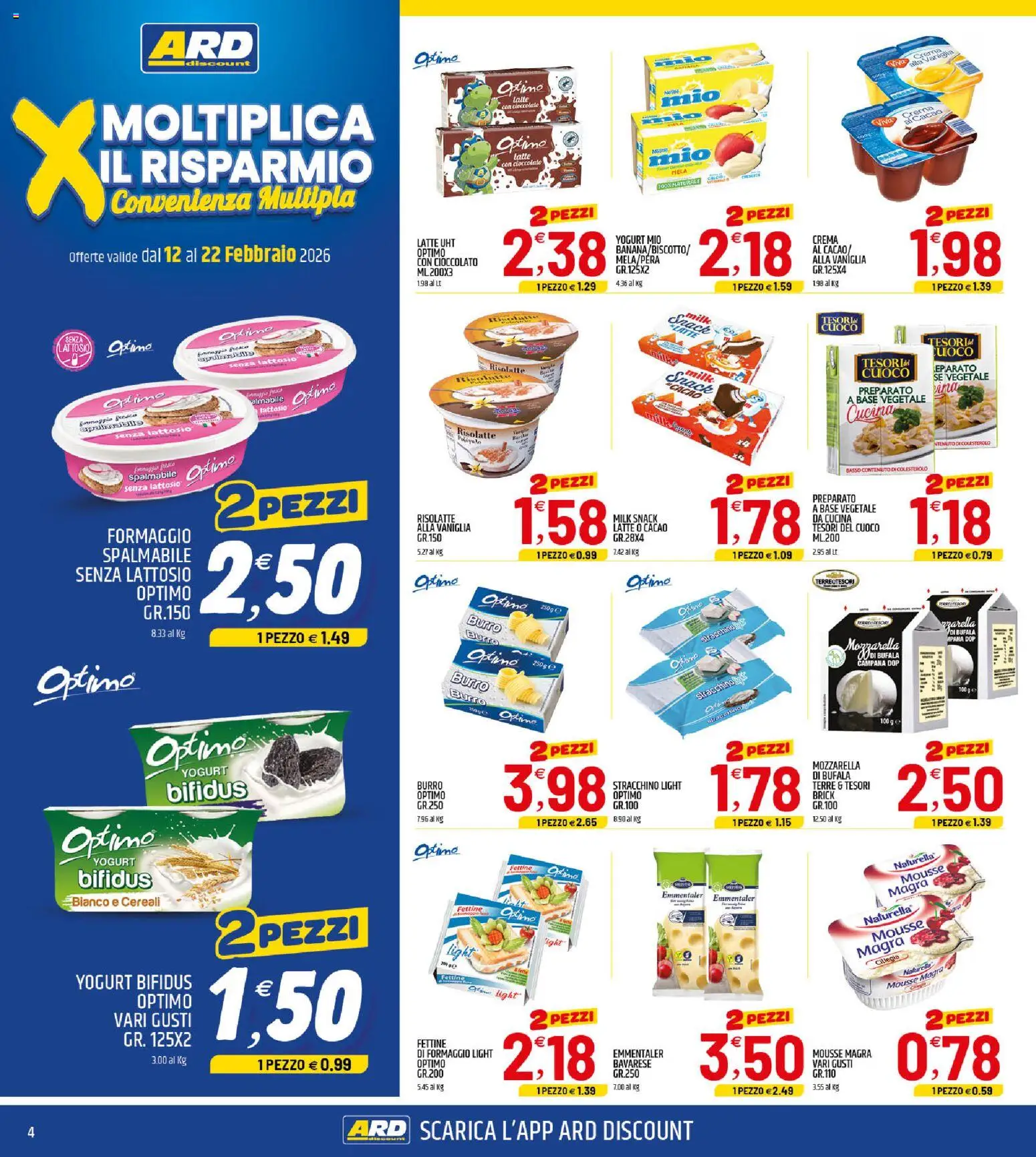 Volantino ARD Discount del 12.02.2026 | Pagina: 4 | Prodotti: Crema, Cioccolato, Mozzarella, Formaggio