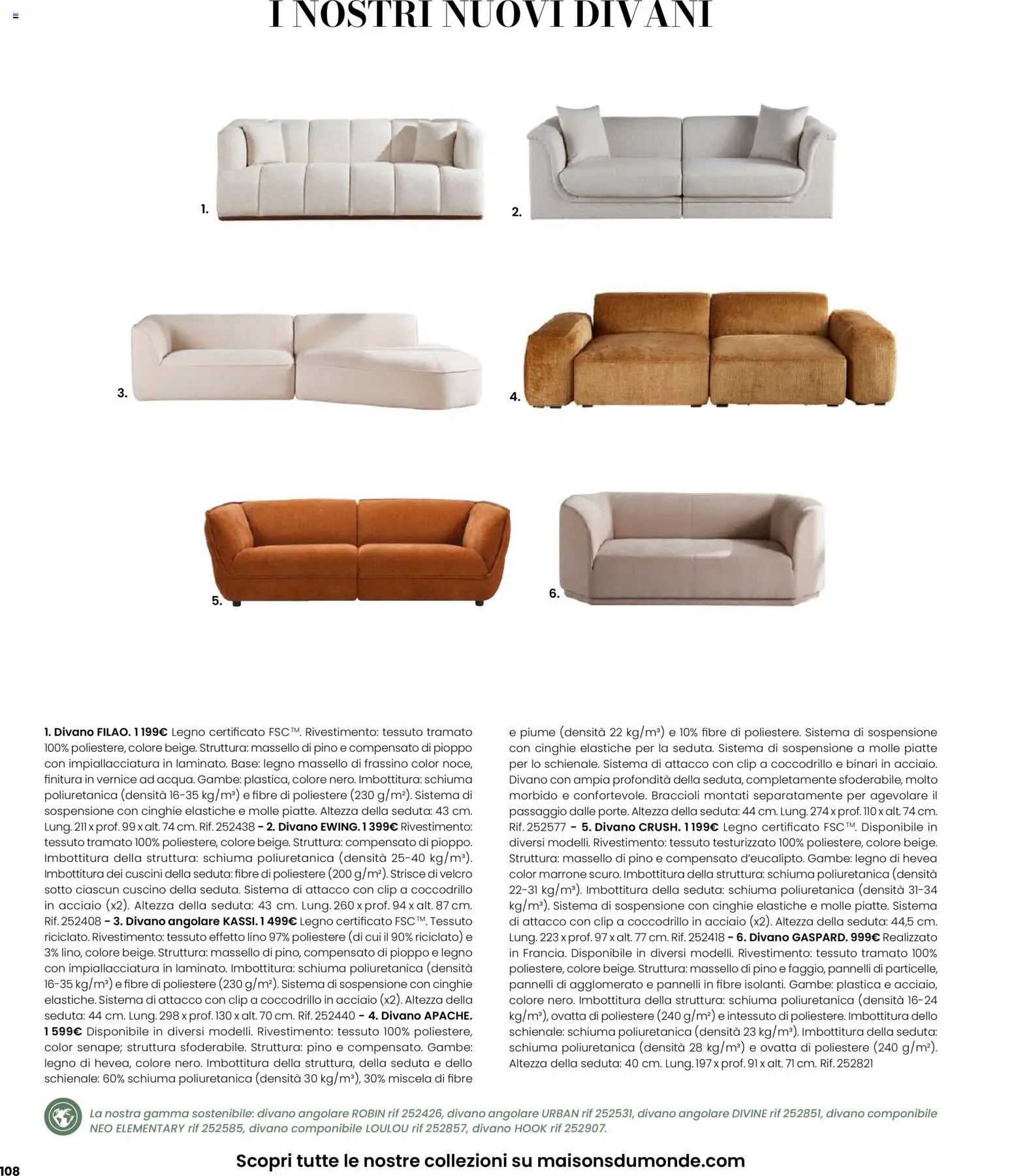 Volantino Maisons du Monde del 12.02.2026 | Pagina: 108 | Prodotti: Braccioli, Divano angolare, Cuscino, Divano