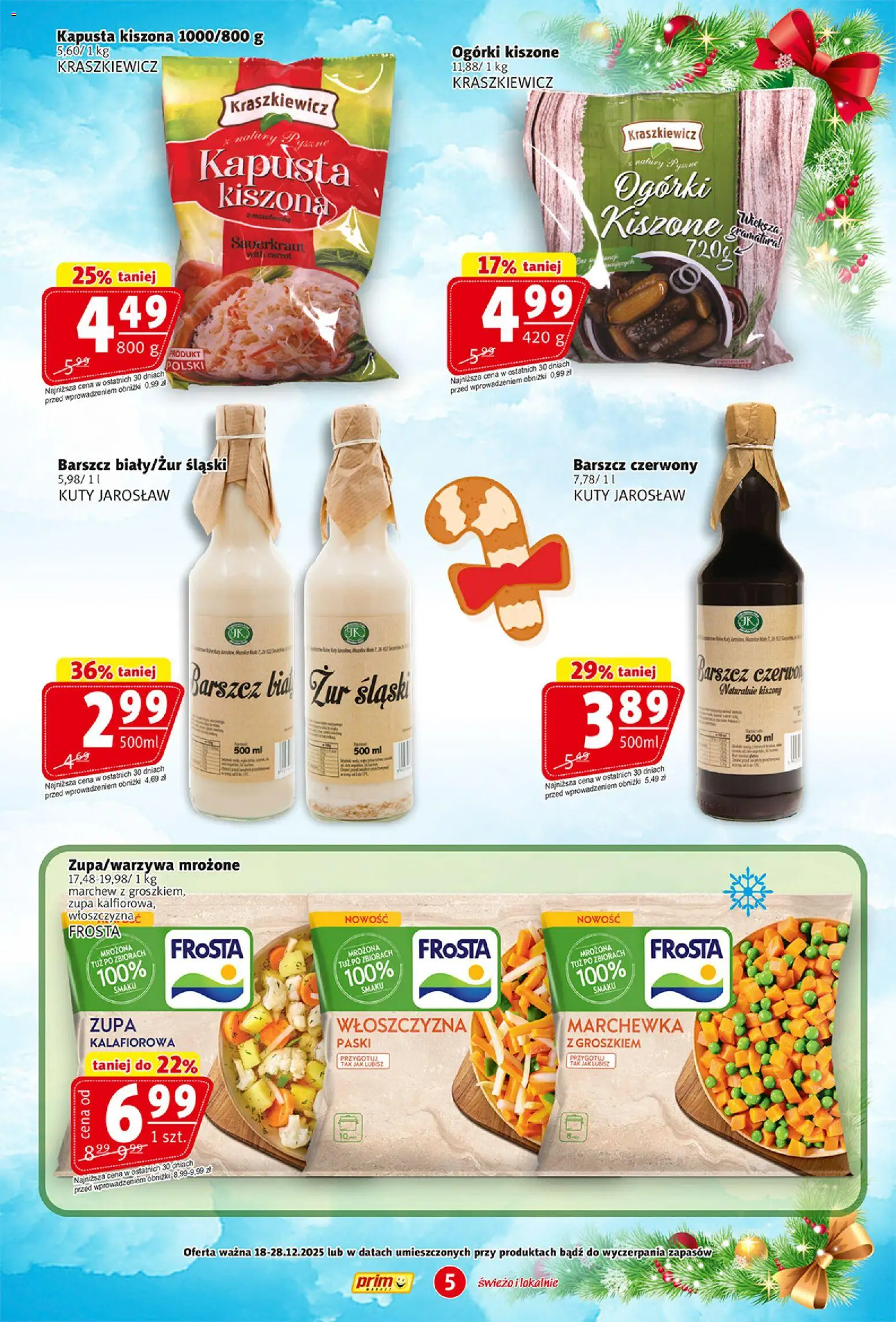 Prim Market Gazetka od 18.12.2025 | Strona: 5 | Produkty: Kapusta kiszona, Zupa, Marchewka, Ogórki