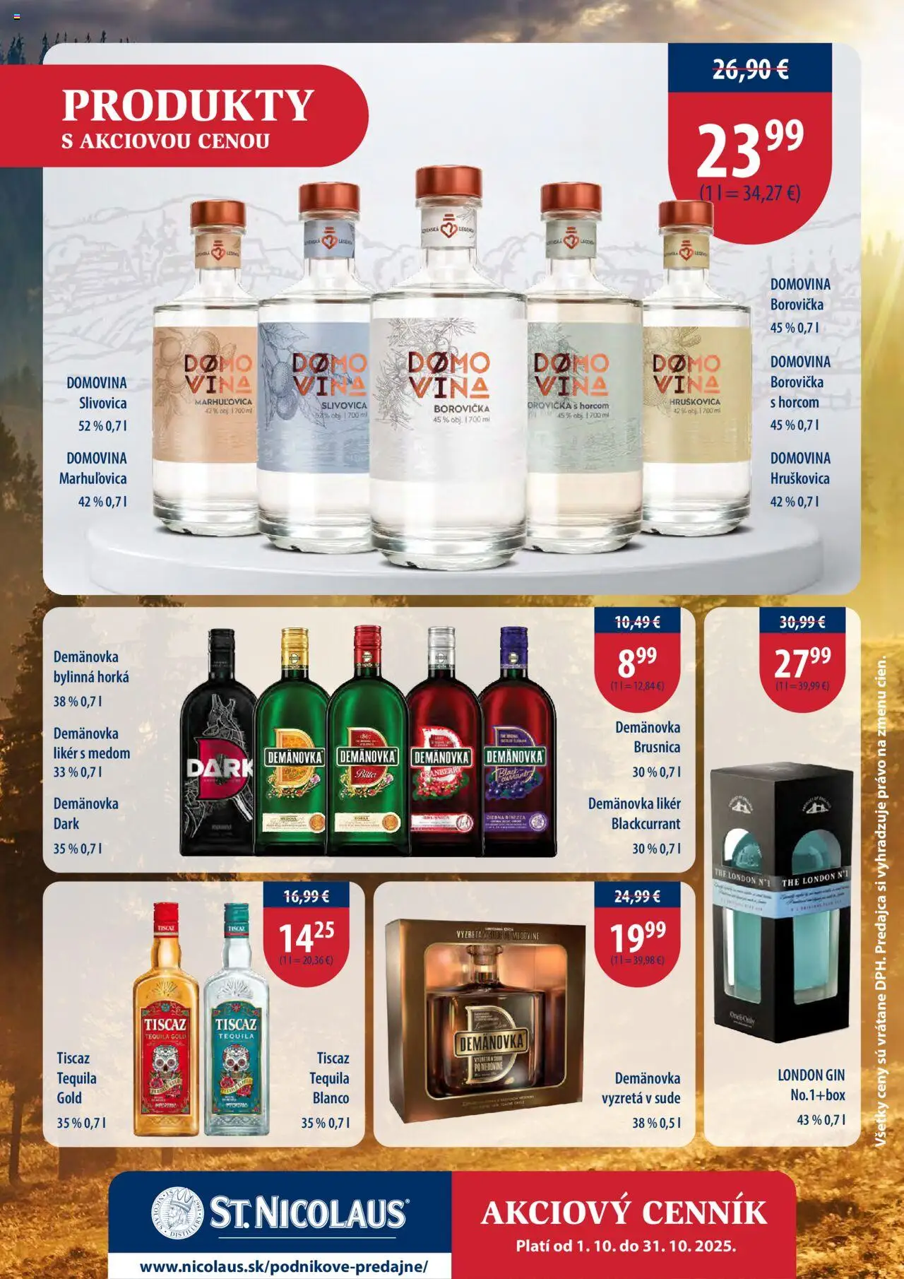Nové St. Nicolaus akcie – leták je platný od 01.10.2025 | Strana: 8 | Produkty: Borovička, Slivovica, Gin, Tequila