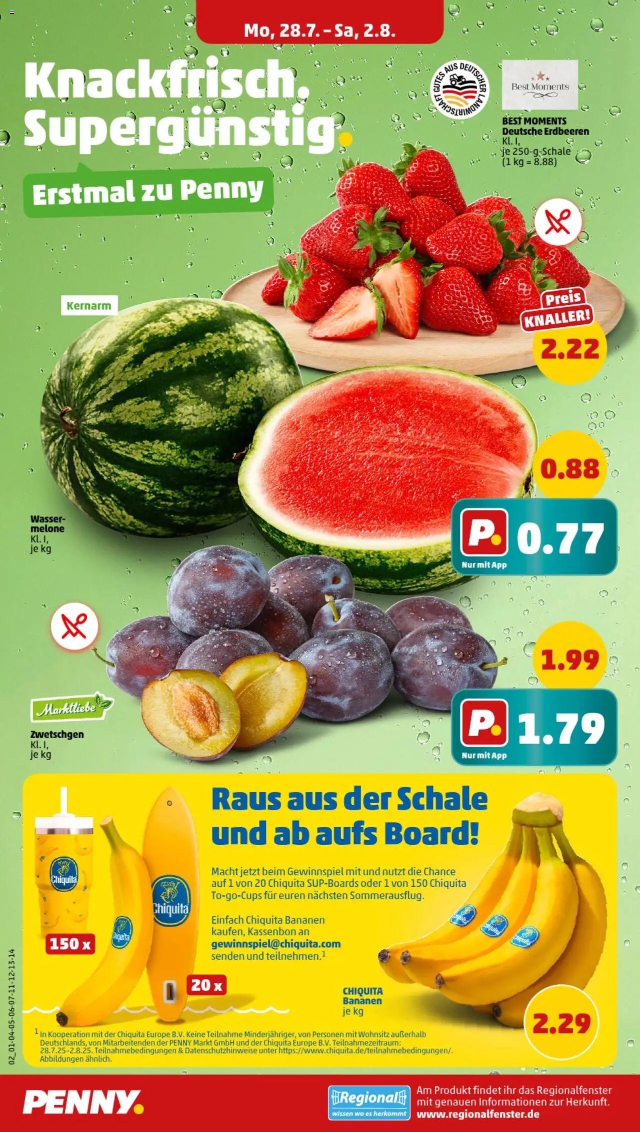 Penny Prospekt 	 - gültig ab dem 28.07.2025 | Seite: 2 | Produkte: Bananen, Wasser, Melone, Erdbeeren