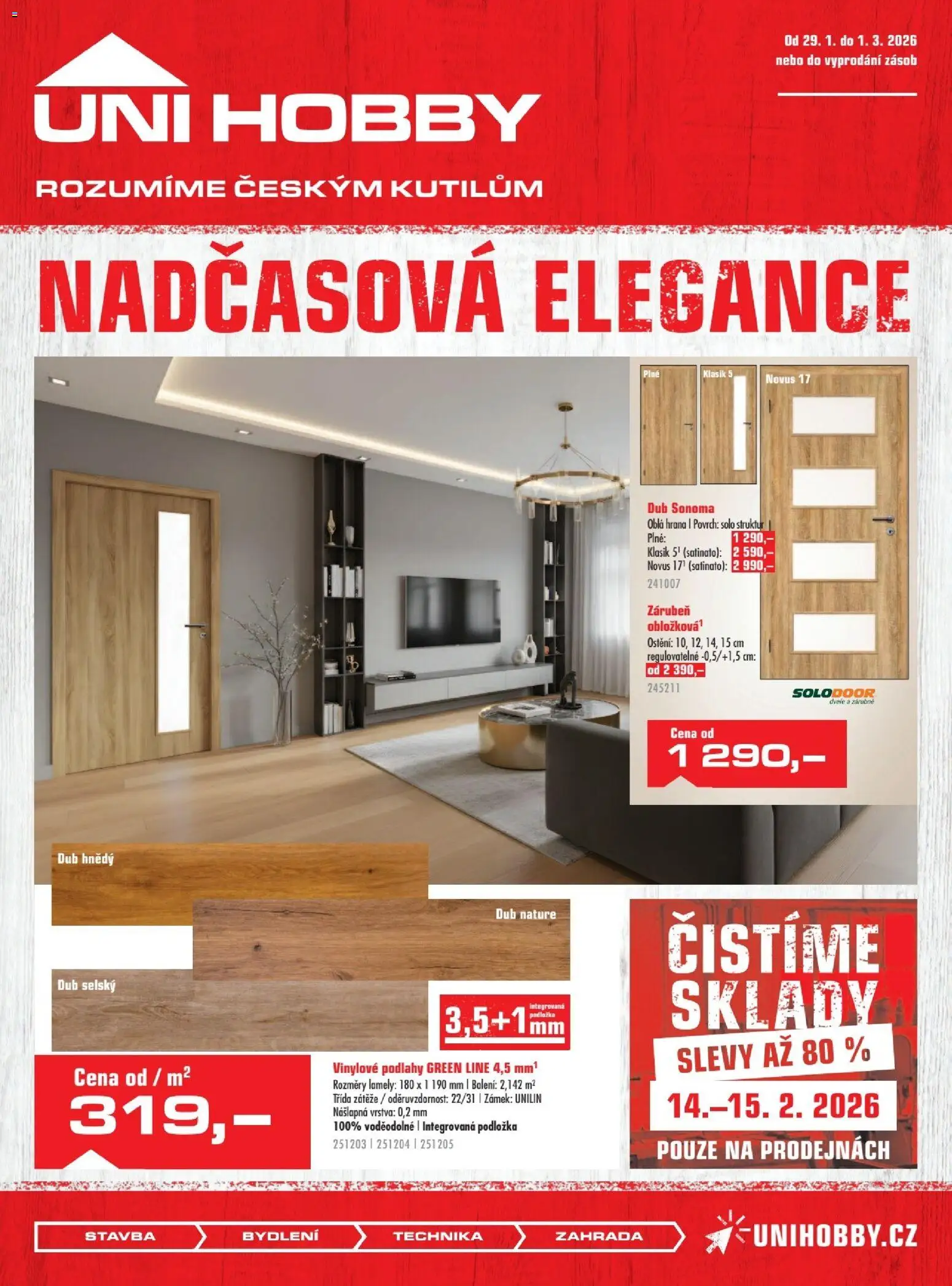 Uni Hobby leták od 29.01.2026 | Strana: 1 | Produkty: Vinylové podlahy, Zahrada