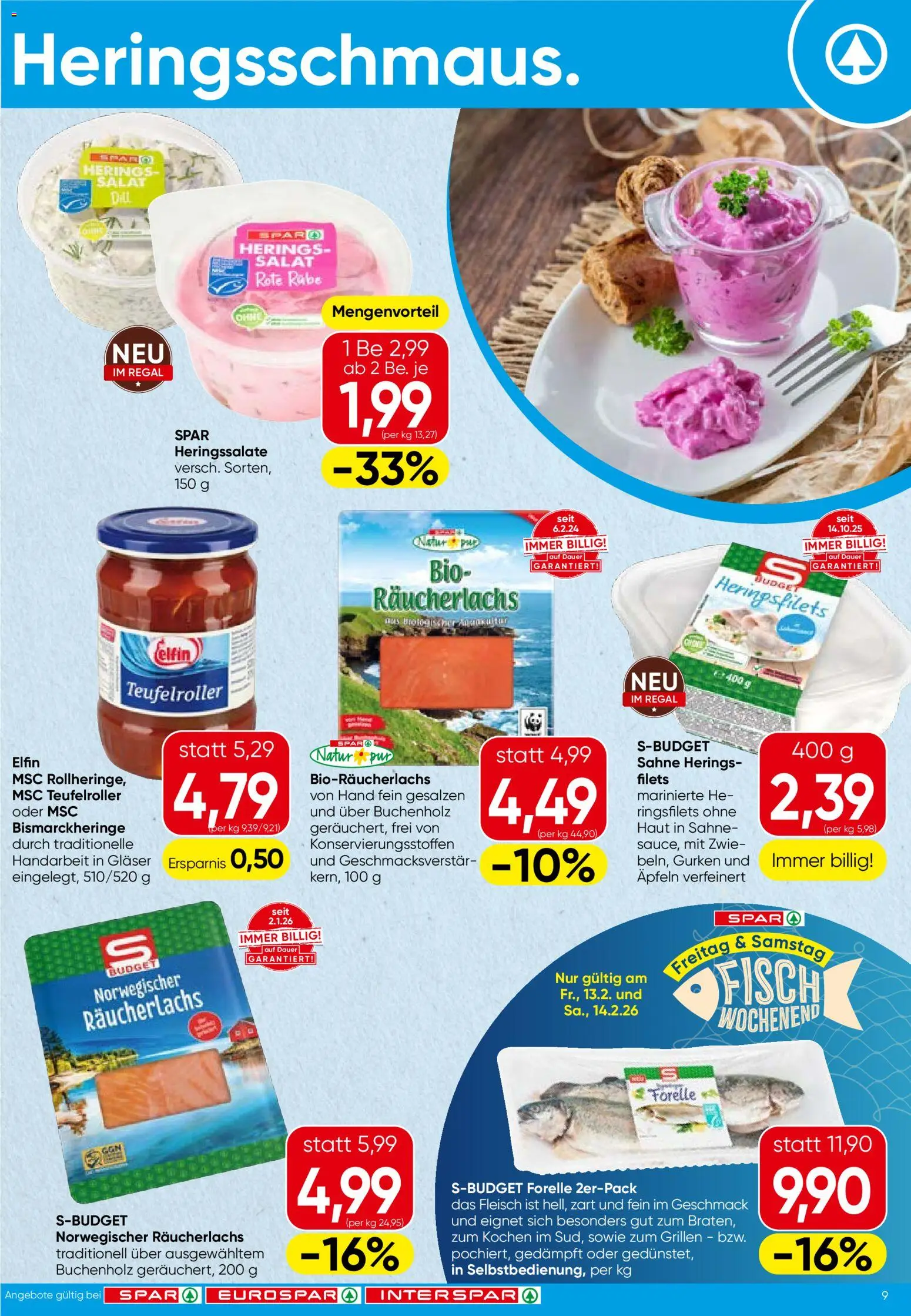 Spar Flugblatt - Niederösterreich gültig ab 12.02.2026 | Seite: 9 | Produkte: Sahne, Gurken, Salat, Fisch
