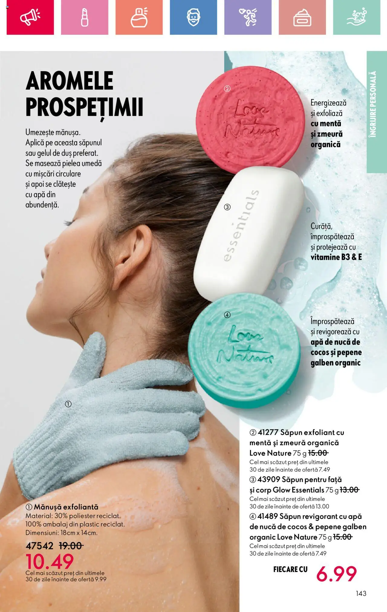 Oriflame catalog 10 2025 – valabil de la 06.07.2025 | Pagină: 143 | Produse: Pepene Galben, Exfoliant, Duș, Apă