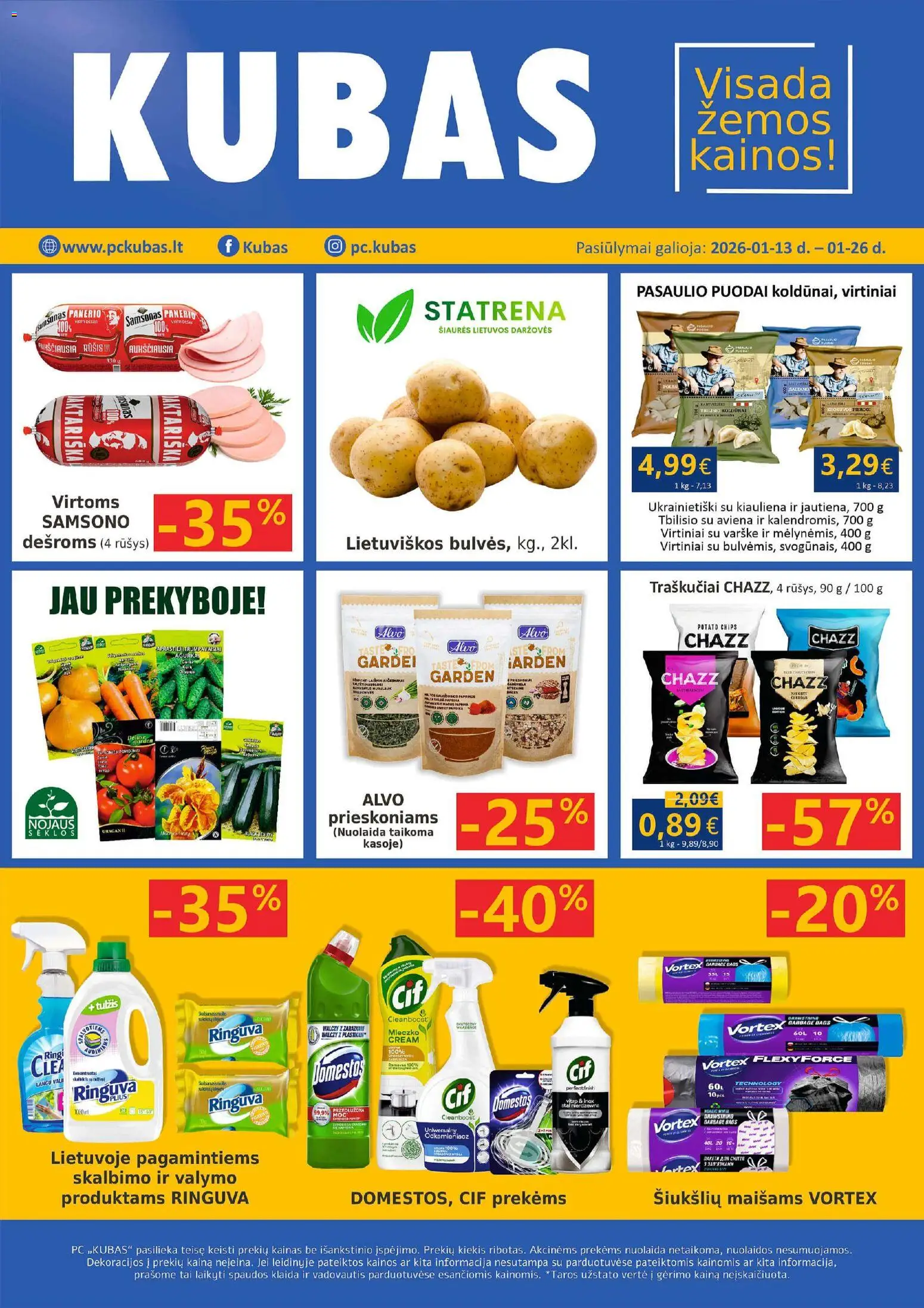 Kubas akcijos nuo 13.01.2026 | Puslapis: 1 | Prekių: Sėklos, Varškė, Kiauliena, Traškučiai