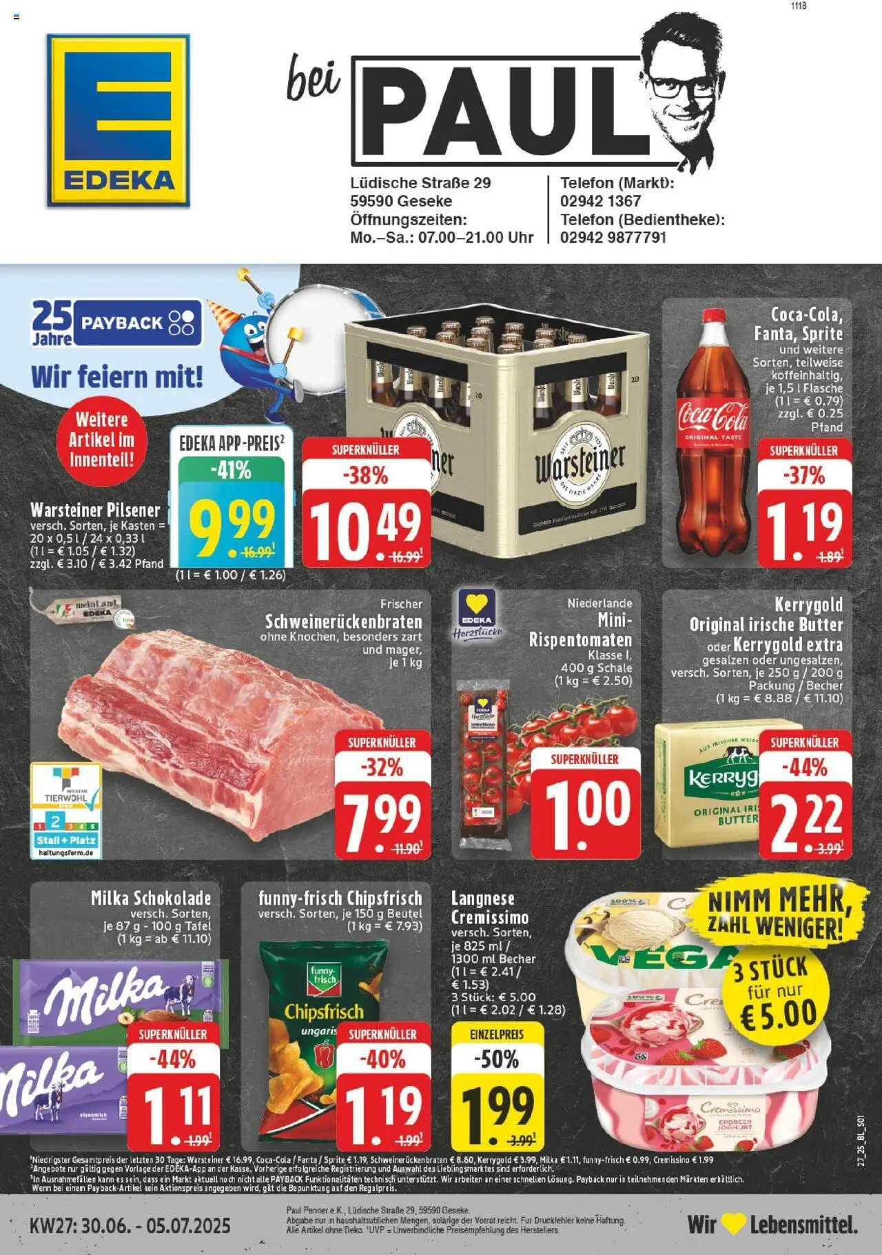 Edeka prospekt Geseke	 - gültig ab dem 29.06.2025 | Seite: 1 | Produkte: Cremissimo, Fanta, Schokolade, Telefon