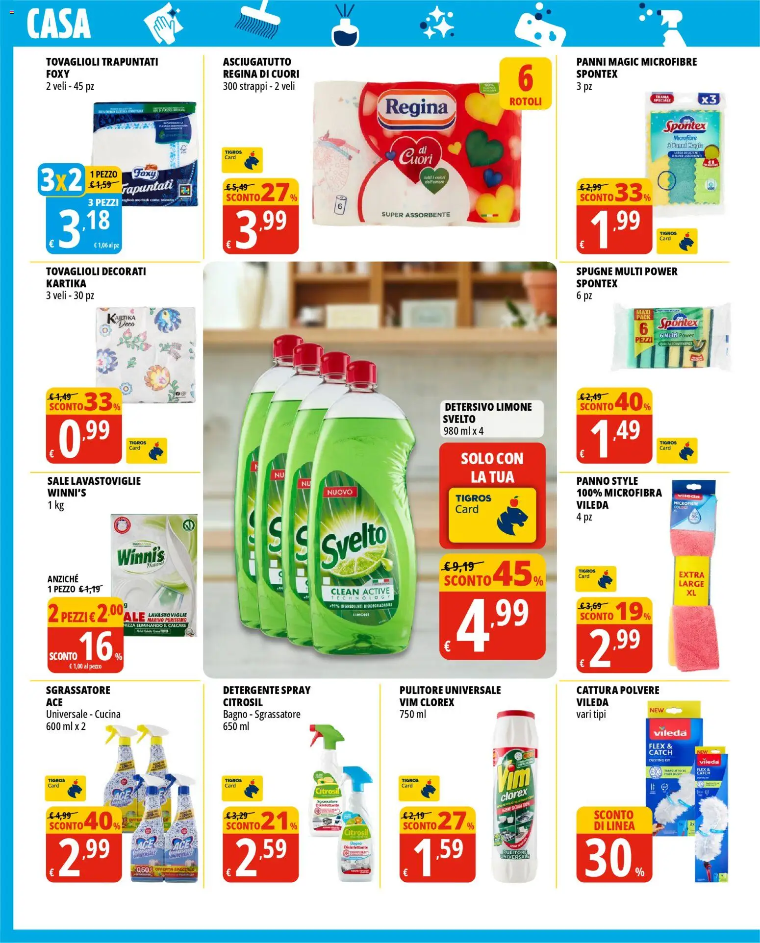 Volantino Tigros del 22.04.2026 | Pagina: 6 | Prodotti: Detergente, Sgrassatore, Lavastoviglie, Asciugatutto