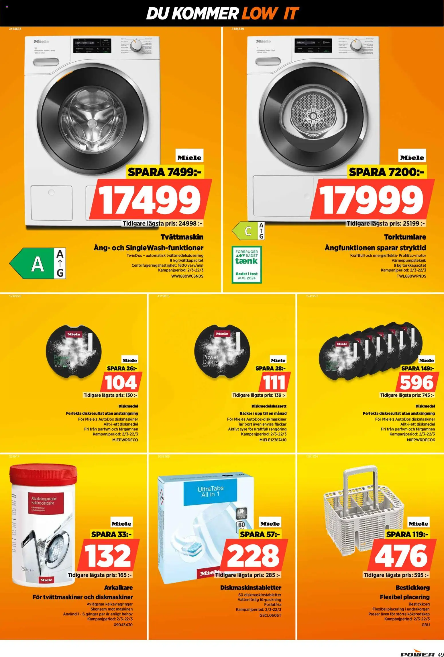 Power reklamblad aktuell från 09.03.2026 | Sida: 49 | Produkter: Diskmaskinstabletter, Diskmedel, Tvättmaskin, Torktumlare