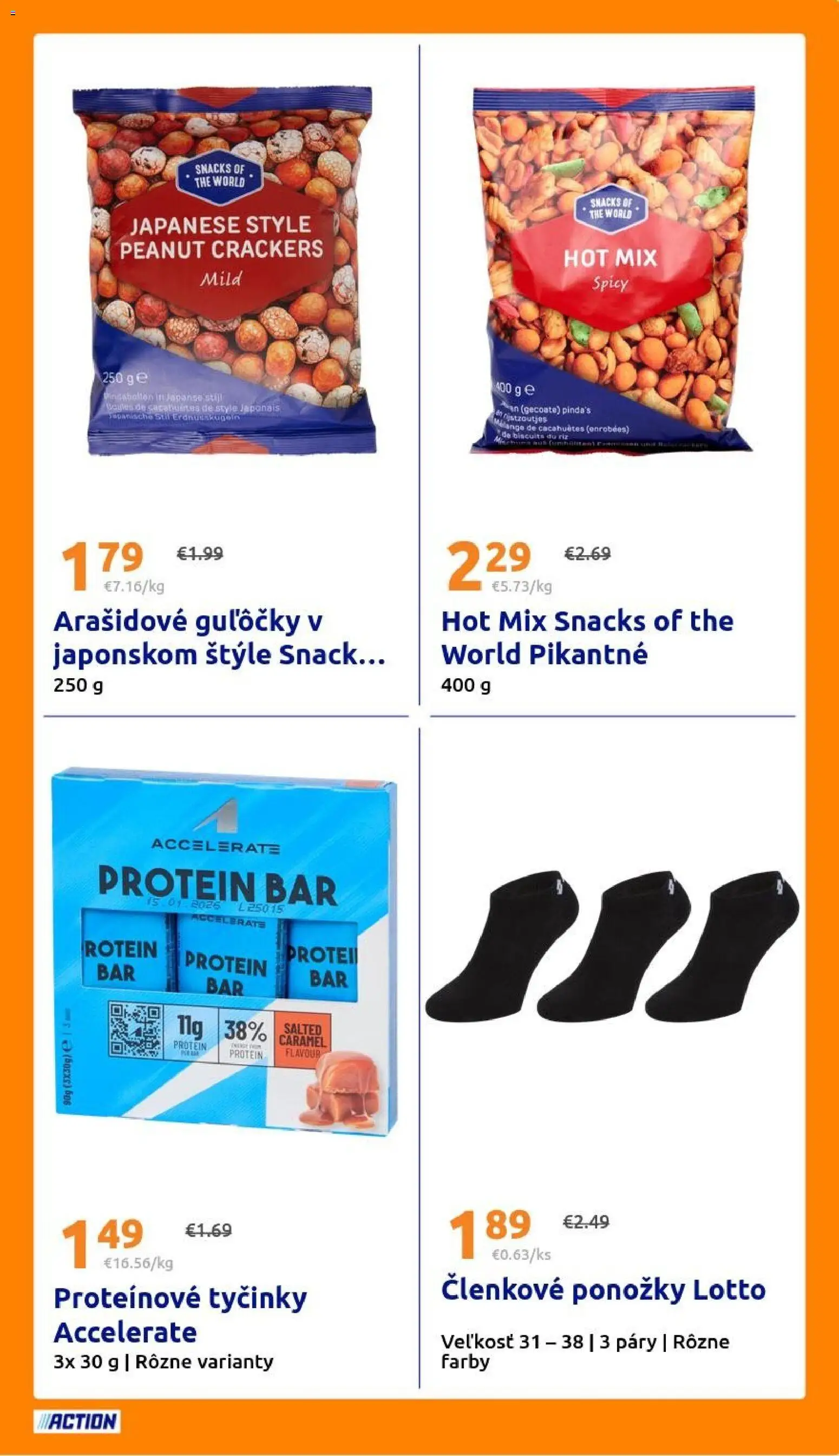 Nové Action akcie – leták je platný od 22.04.2026 | Strana: 23 | Produkty: Proteínové tyčinky, Protein, Ponožky