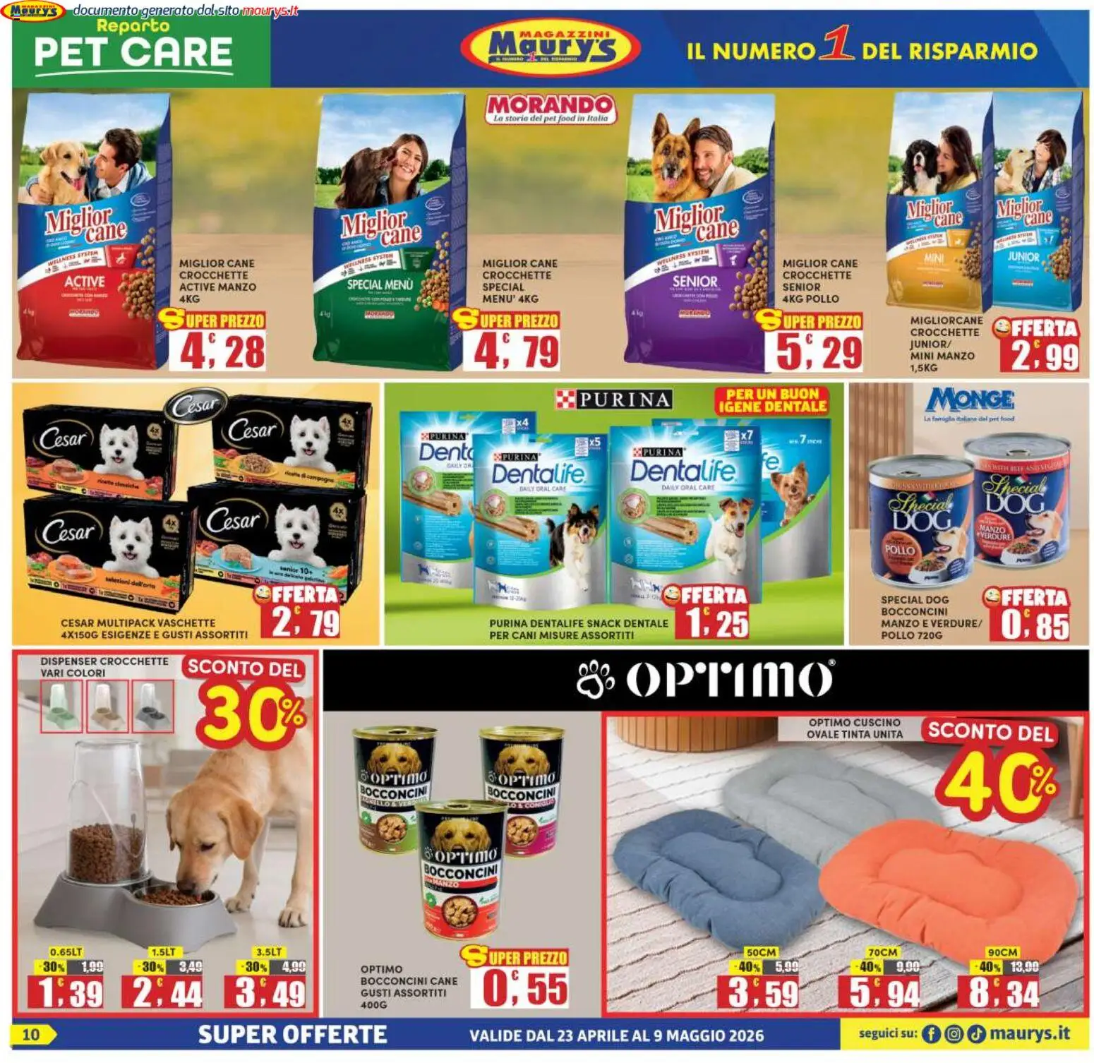Volantino Maury's del 23.04.2026 | Pagina: 10 | Prodotti: Pollo, Manzo, Crocchette, Cuscino