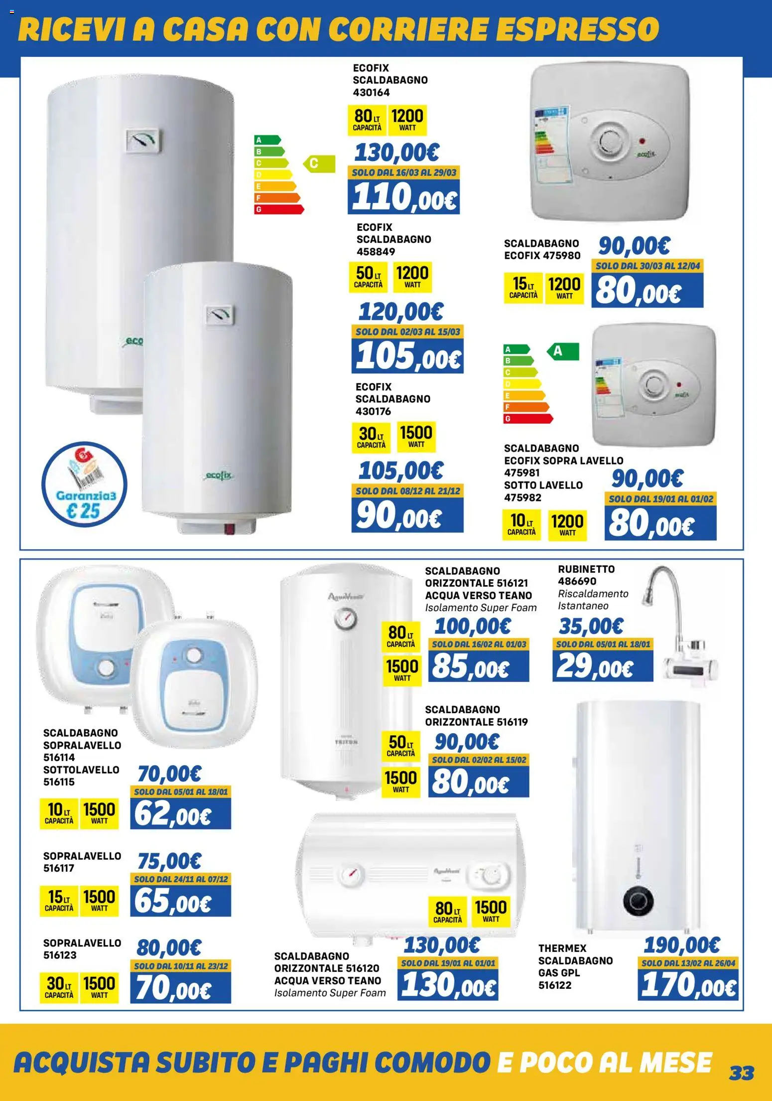 Volantino Orizzonte del 01.11.2025 | Pagina: 33 | Prodotti: Scaldabagno, Acqua, Lavello