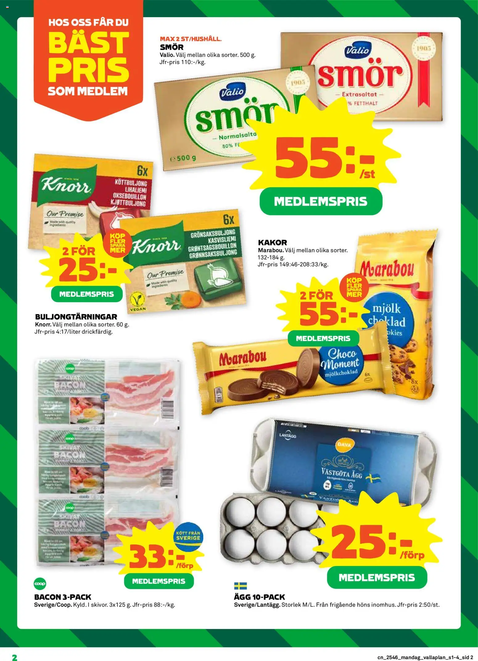 Coop reklamblad aktuell från 10.11.2025 | Sida: 2 | Produkter: Bacon, Grönsaksbuljong, Köttbuljong, Smör
