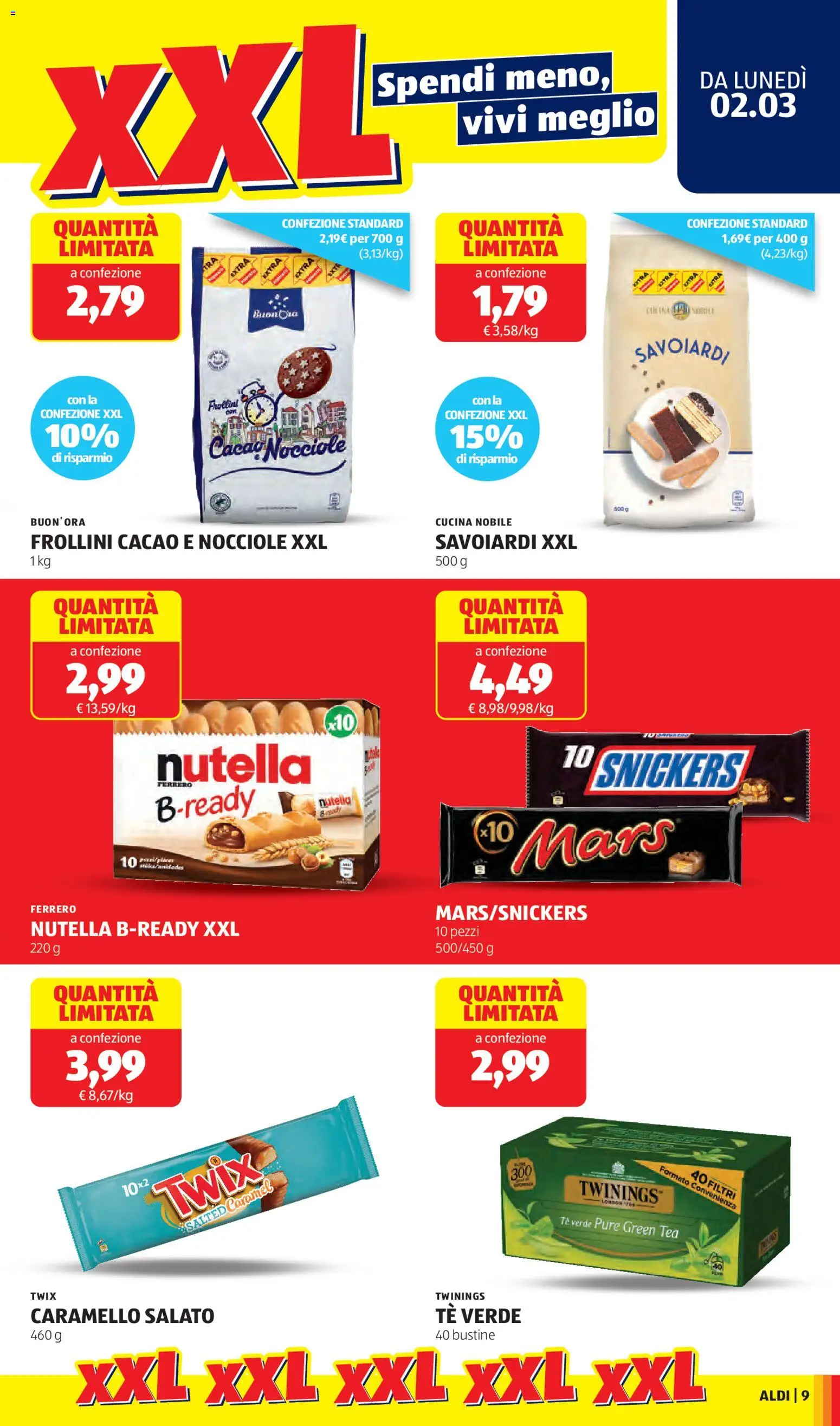 Volantino Aldi del 02.03.2026 | Pagina: 9 | Prodotti: Tè, Nocciole, Nutella, Frollini