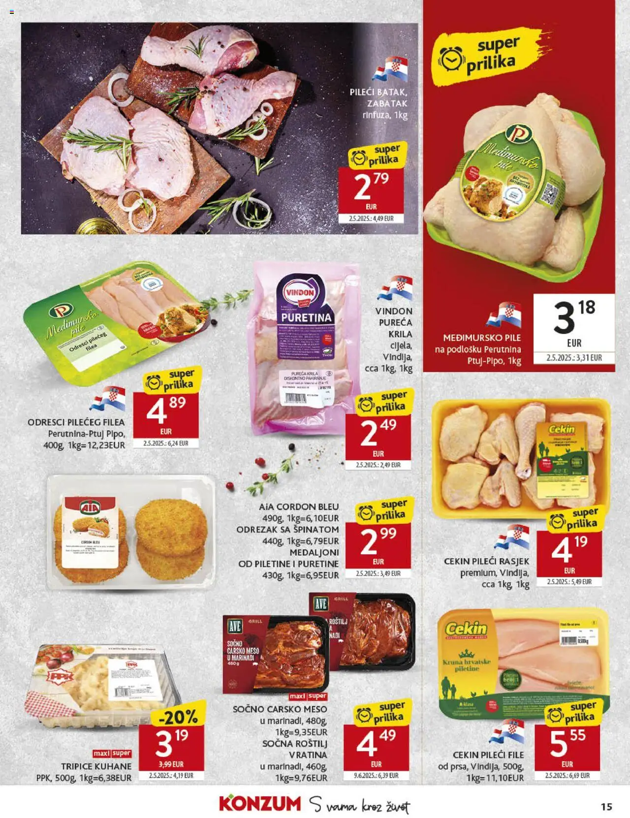Konzum katalog | vrijedi od 10.09.2025 | Stranica: 15 | Proizvodi: Roštilj, Puretina, Carsko meso, Meso