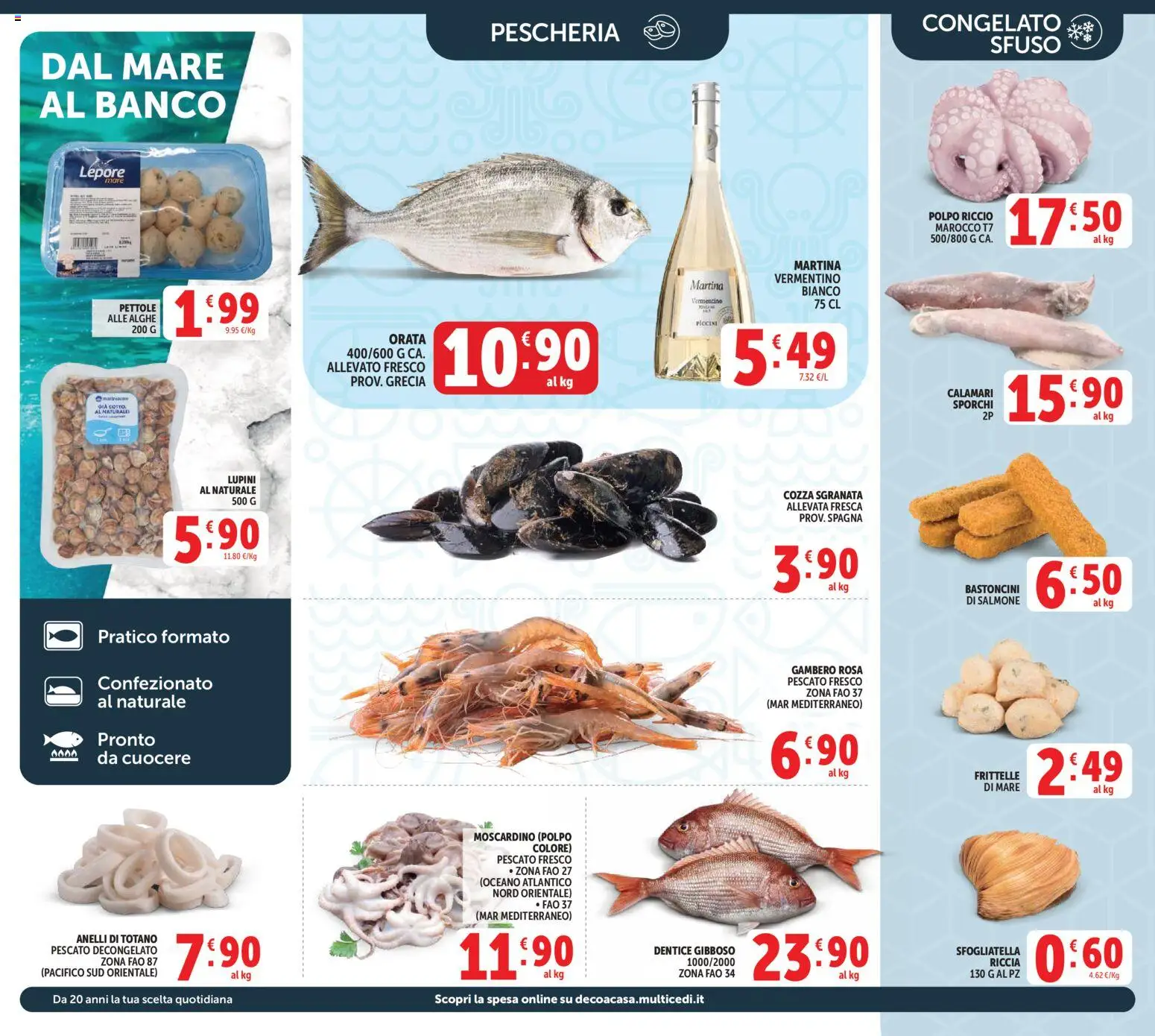 Volantino Decò del 27.03.2026 | Pagina: 16 | Prodotti: Lupini, Salmone, Orata, Calamari