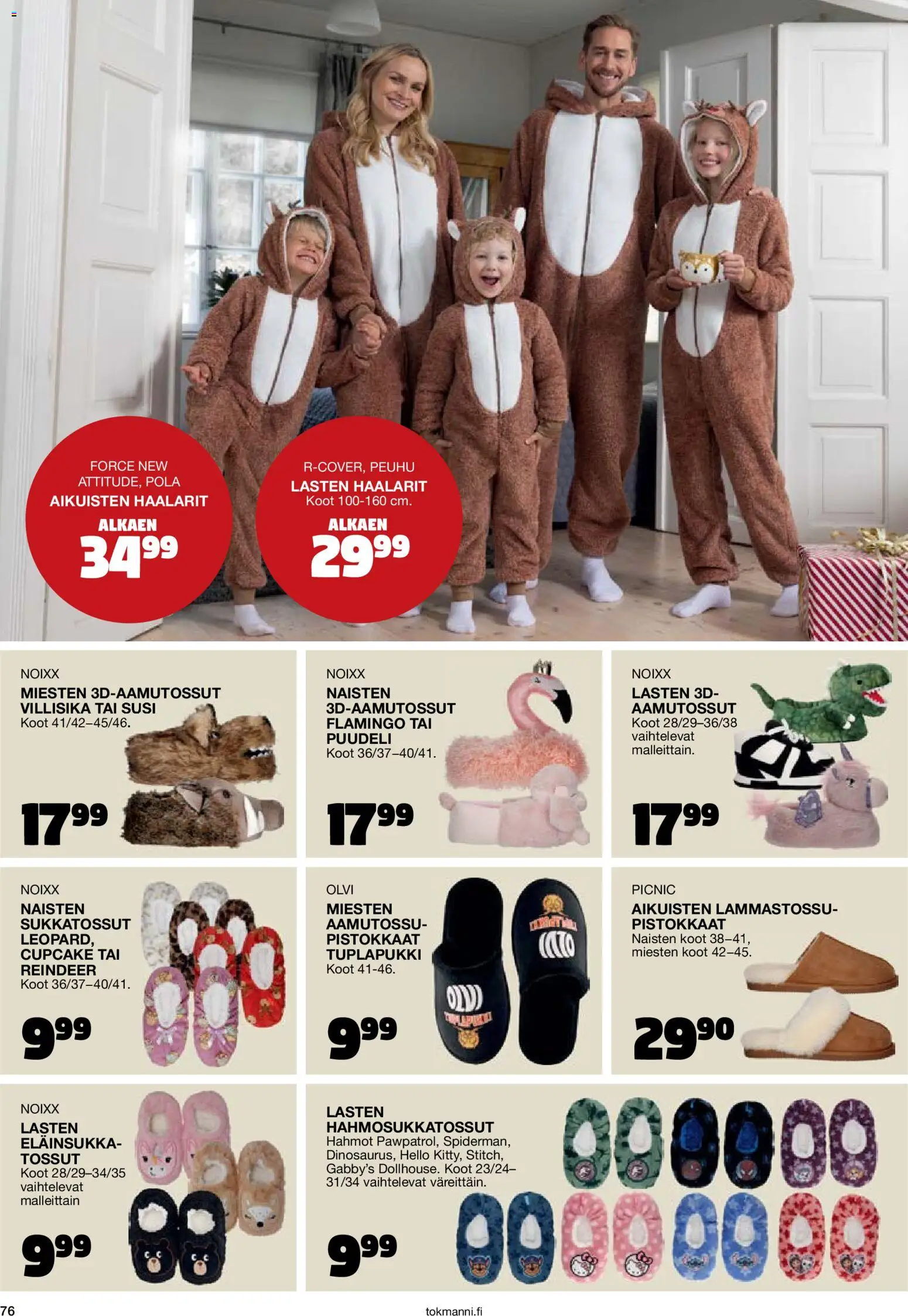 Tokmanni - Joulukuvasto 2025 – voimassa 30.10.2025 alkaen | Sivu: 76 | Tuotteet: Tossut, Haalarit