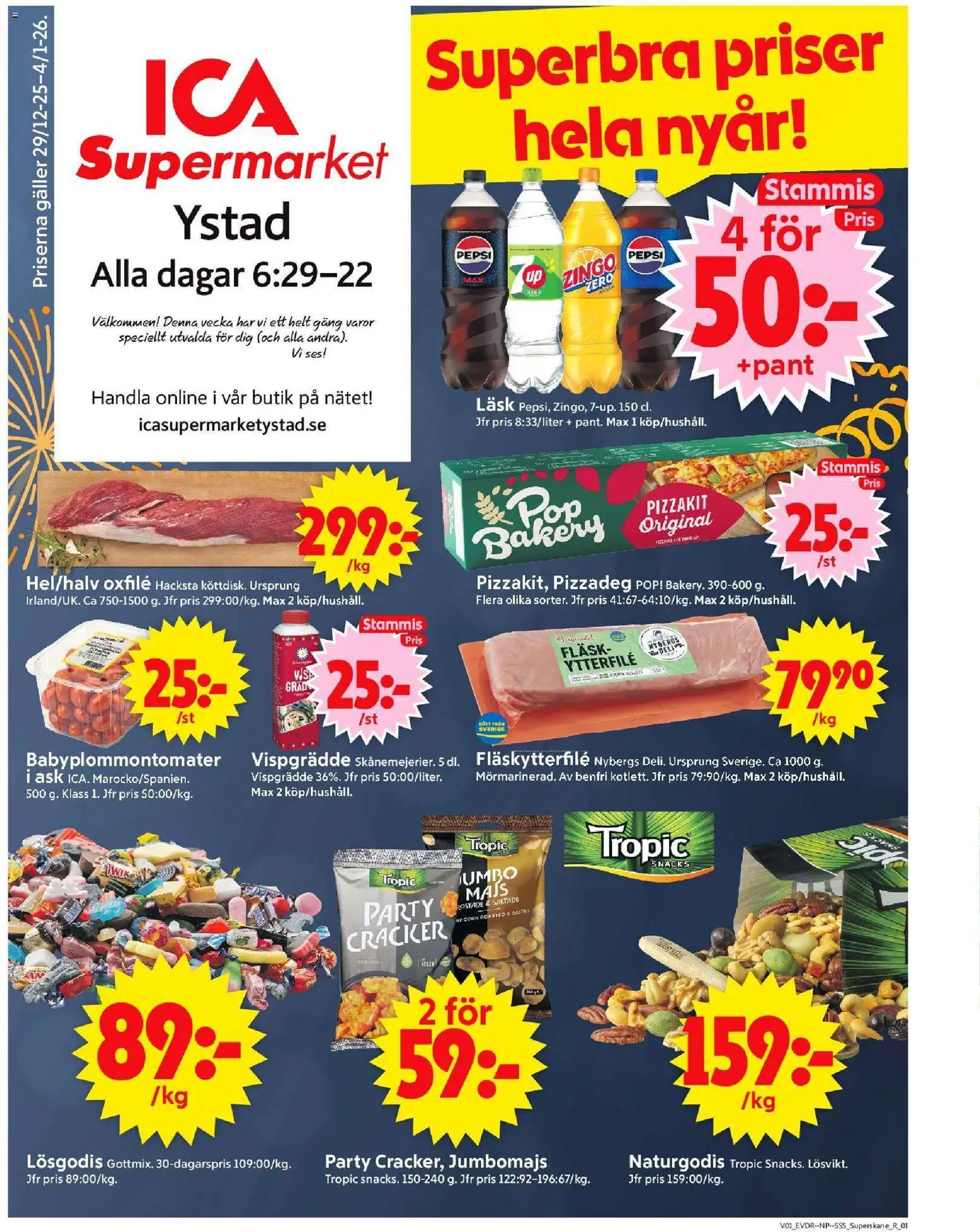 ICA Supermarket reklamblad aktuell från 30.12.2025 | Sida: 1 | Produkter: Zingo, Pepsi, Oxfilé, Pizzakit