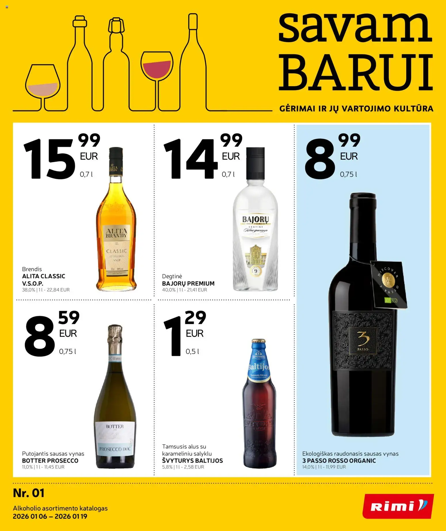 Rimi akcijos nuo 06.01.2026 | Puslapis: 1 | Prekių: Degtinė, Vynas, Alus