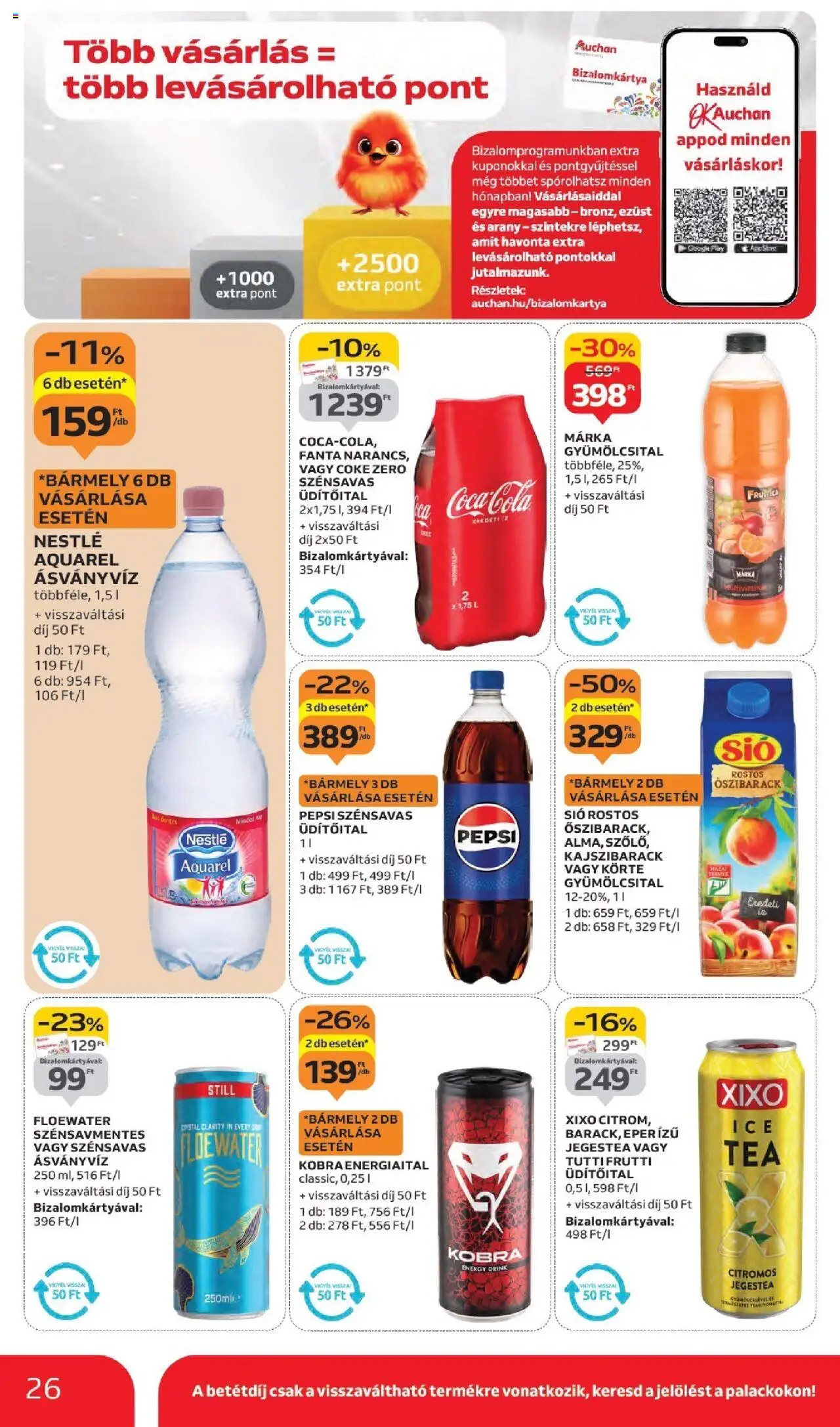 Auchan akciós ujság - amely érvényes a következő dátumtól: 11.09.2025 | Oldal: 26 | Termékek: Őszibarack, Körte, Fanta, Multivitamin