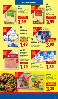 Anteprima del volantino Merivio Provola dolce o scamorza affumicata XXL, Solo latte italiano, 165 g confezione valido a partire dal 13.10.2025 | Pagina: 9 | Prodotti: Panna, Formaggio, Mortadella, Provola