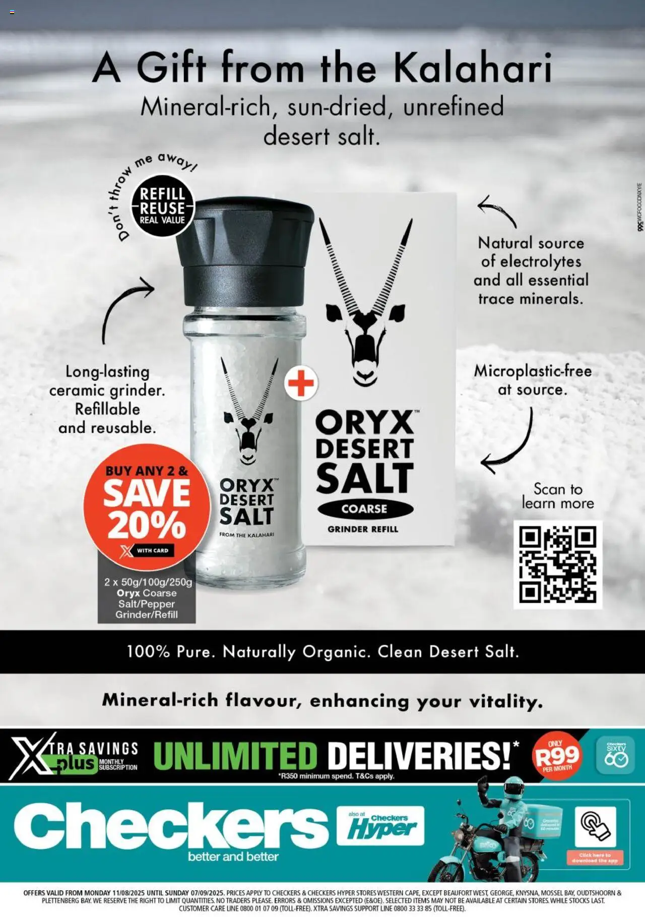 Checkers Western Cape - Oryx Desert Salt Promotion │ valid from 11.08.2025 | Page: 1 | Products: Grinder, Salt