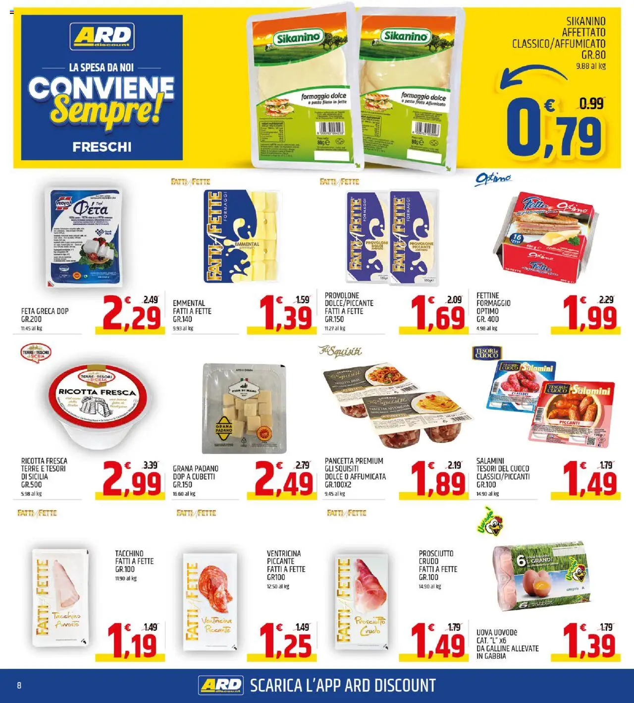 Volantino ARD Discount del 13.10.2025 | Pagina: 8 | Prodotti: Uova, Pasta, Grana Padano, Emmental