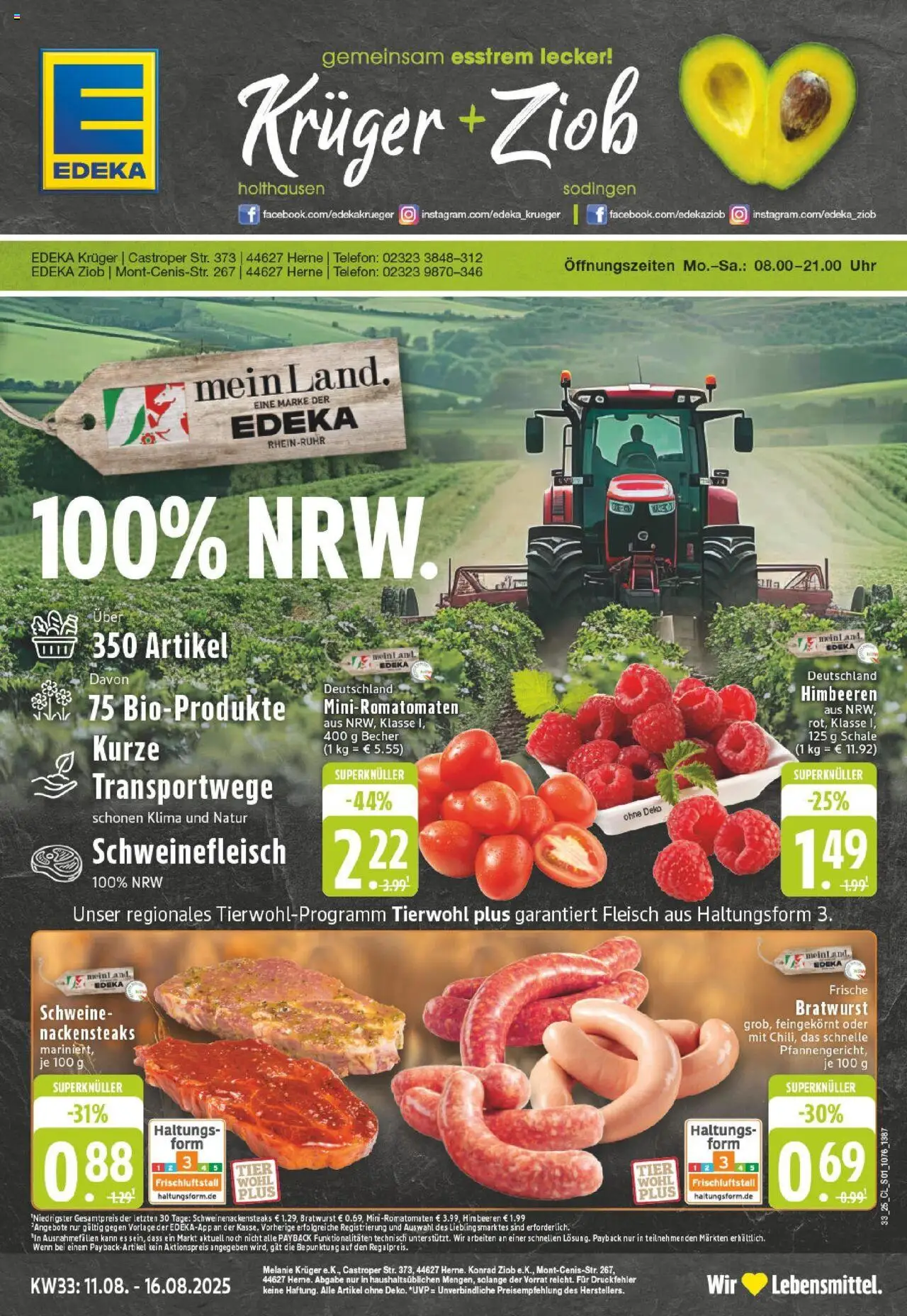 Edeka prospekt Herne-Sodingen	 - gültig ab dem 11.08.2025 | Seite: 1 | Produkte: Nackensteaks, Bratwurst, Fleisch, Telefon