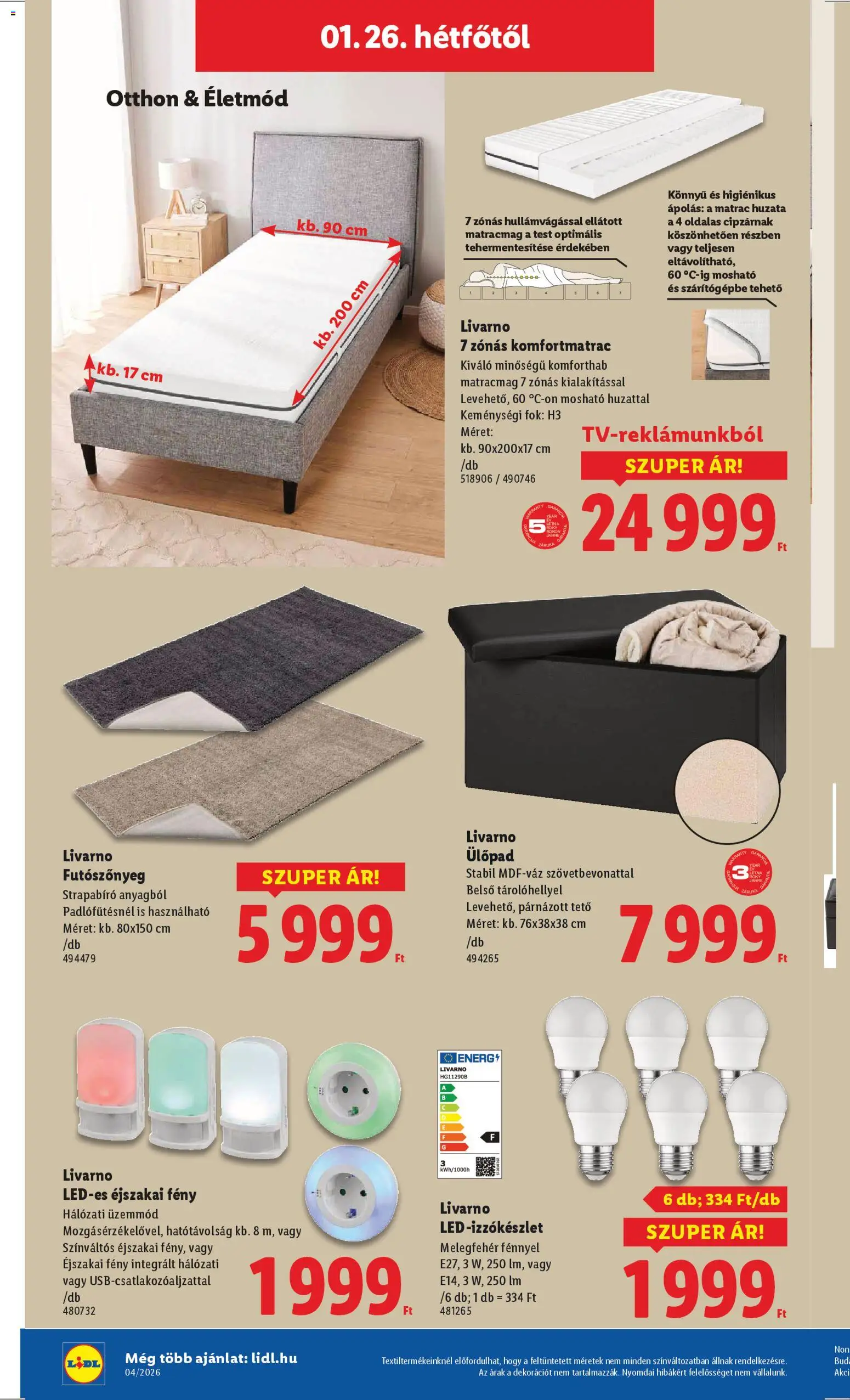 Lidl akciós ujság - amely érvényes a következő dátumtól: 22.01.2026 | Oldal: 16 | Termékek: Ülőpad, Matrac