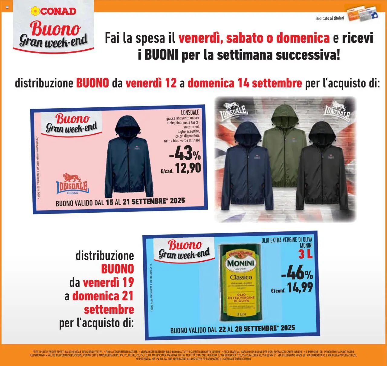 Volantino Conad del 10.09.2025 | Pagina: 45 | Prodotti: Giacca, Olio, Olive, Olio extra vergine