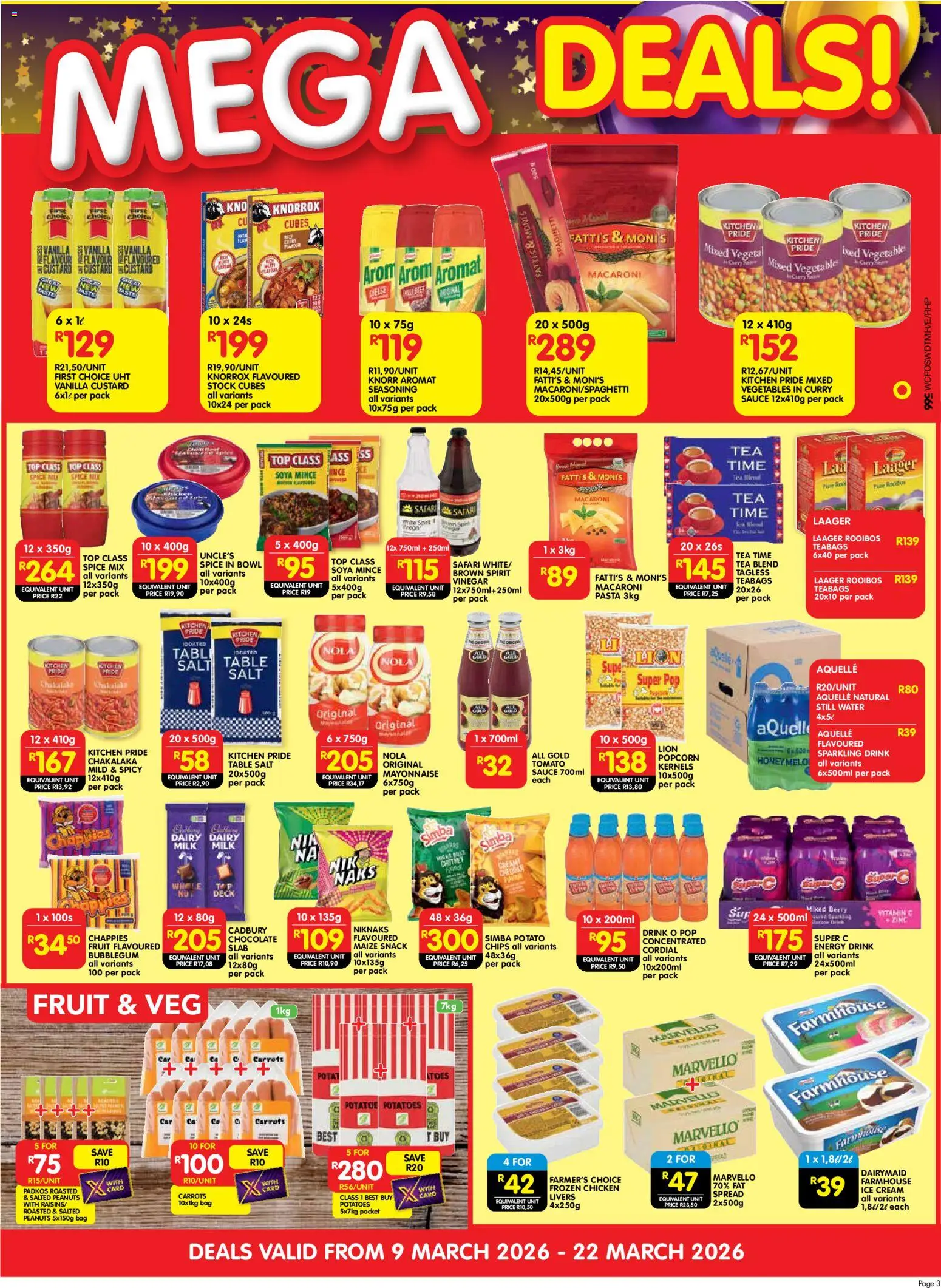 New Shoprite catalogue – valid from 09.03.2026 | Page: 3 | Products: Milk, Popcorn, Seasoning, Fruit