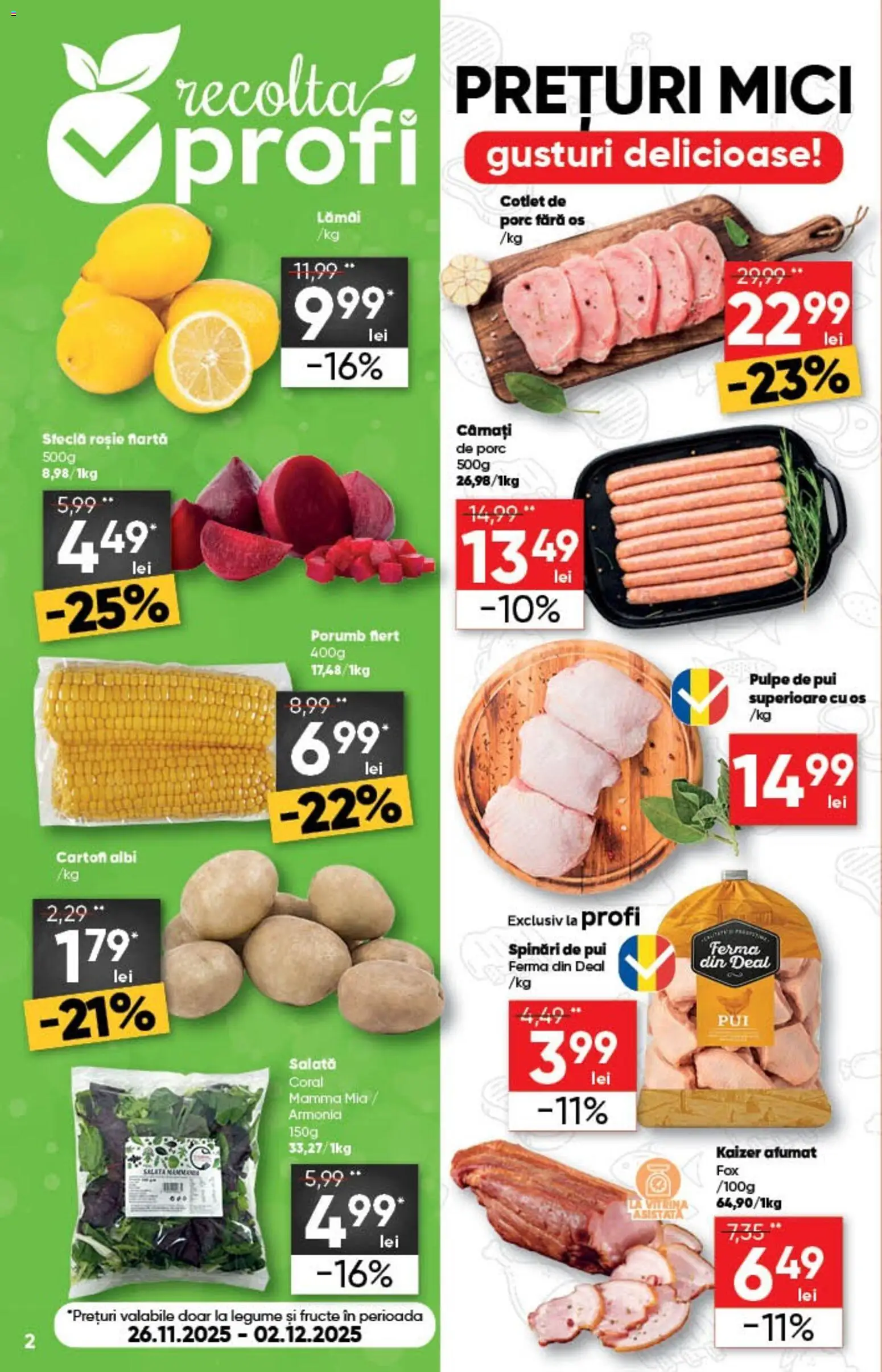 Noul catalog Profi – valabil de la 26.11.2025 | Pagină: 2 | Produse: Mici, Salată, Porumb, Fructe