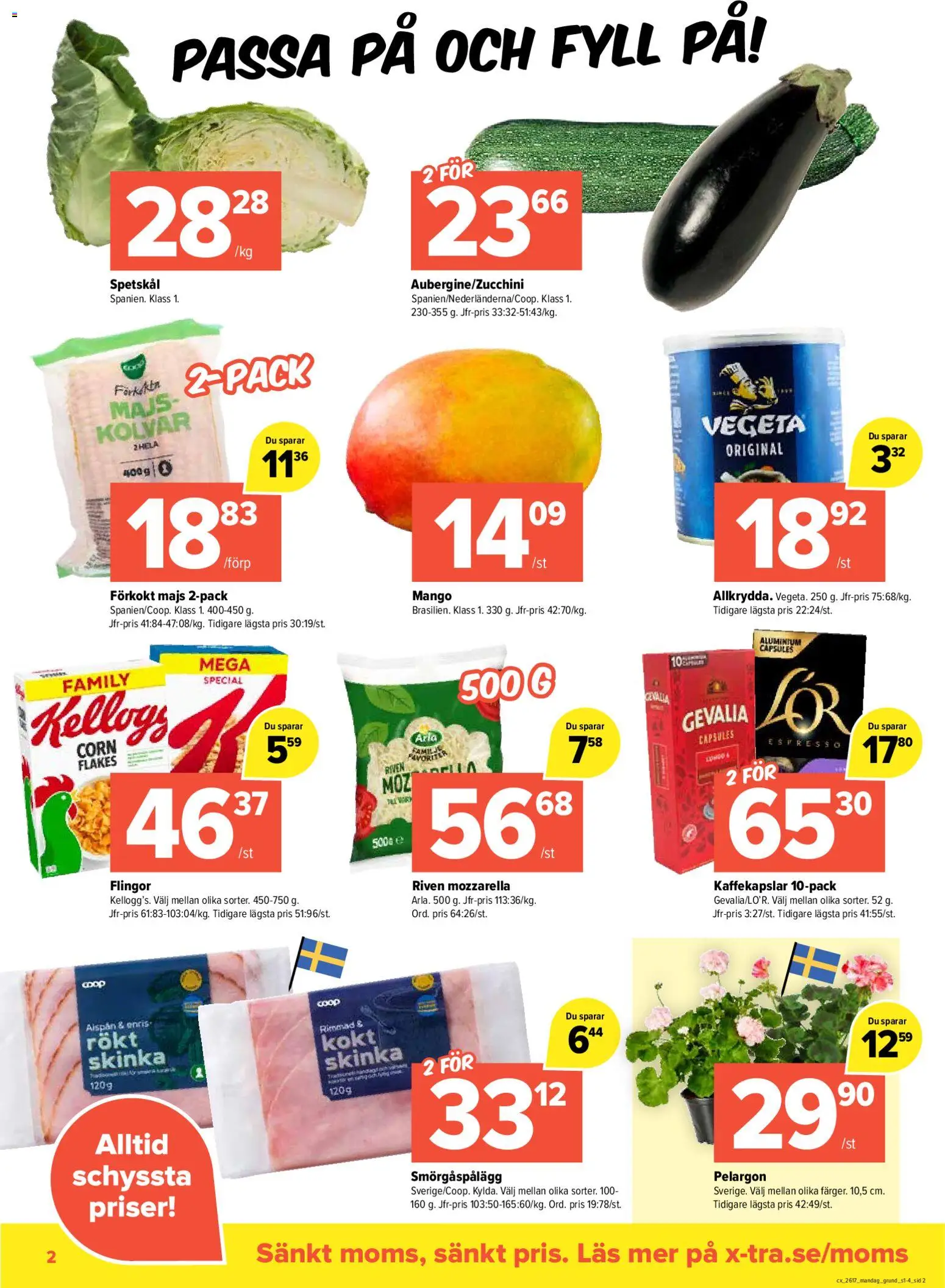 Coop X:-TRA reklamblad aktuell från 20.04.2026 | Sida: 2 | Produkter: Pelargon, Kaffekapslar, Flingor, Mango