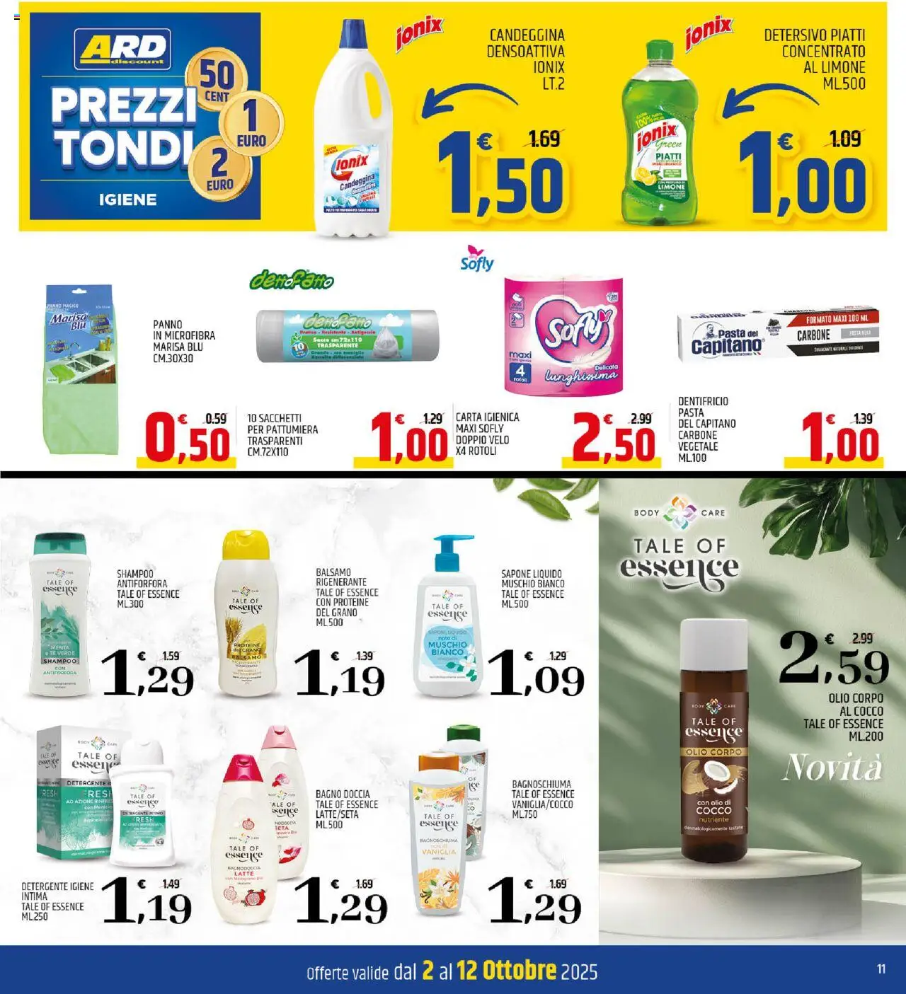 Volantino ARD Discount del 02.10.2025 | Pagina: 11 | Prodotti: Dentifricio, Detergente intimo, Olio corpo, Bagno