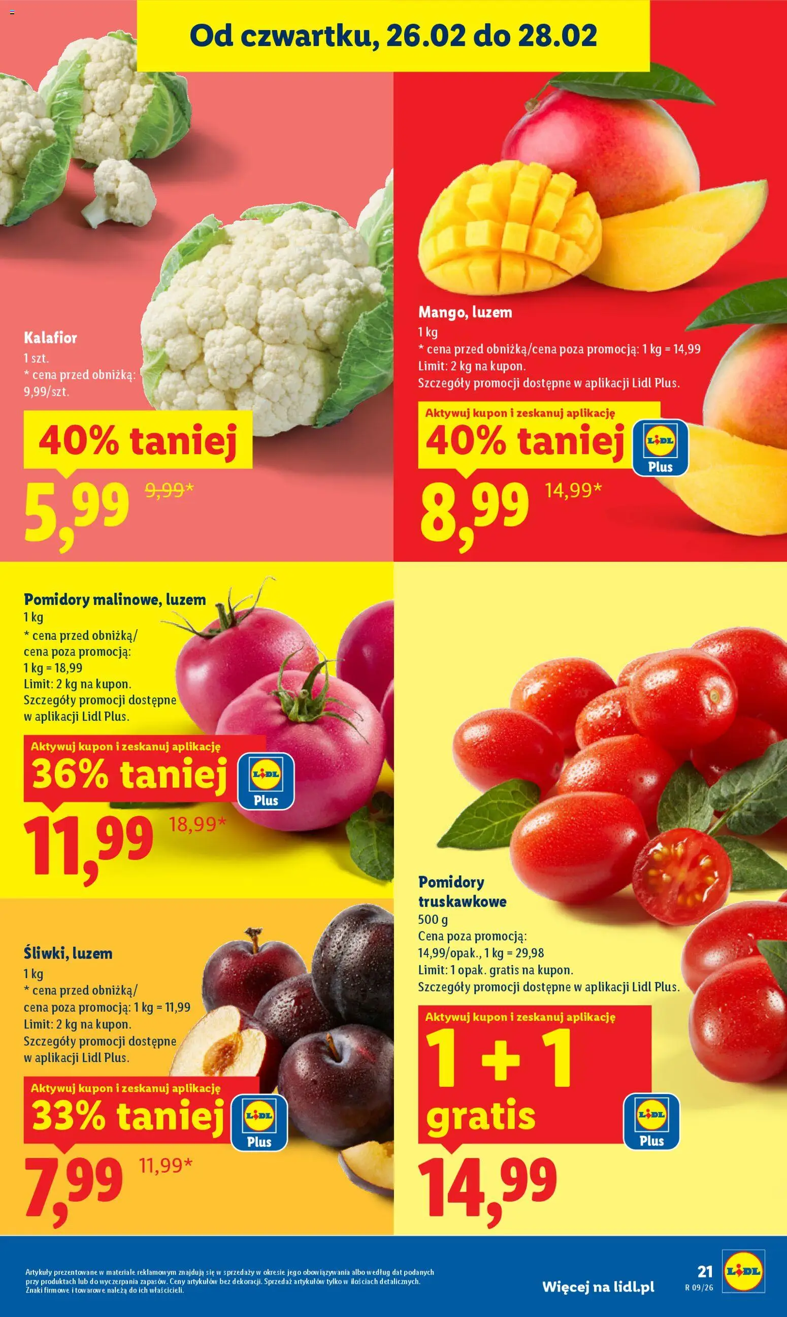 Lidl Gazetka od 26.02.2026 | Strona: 21 | Produkty: Kalafior, Pomidory